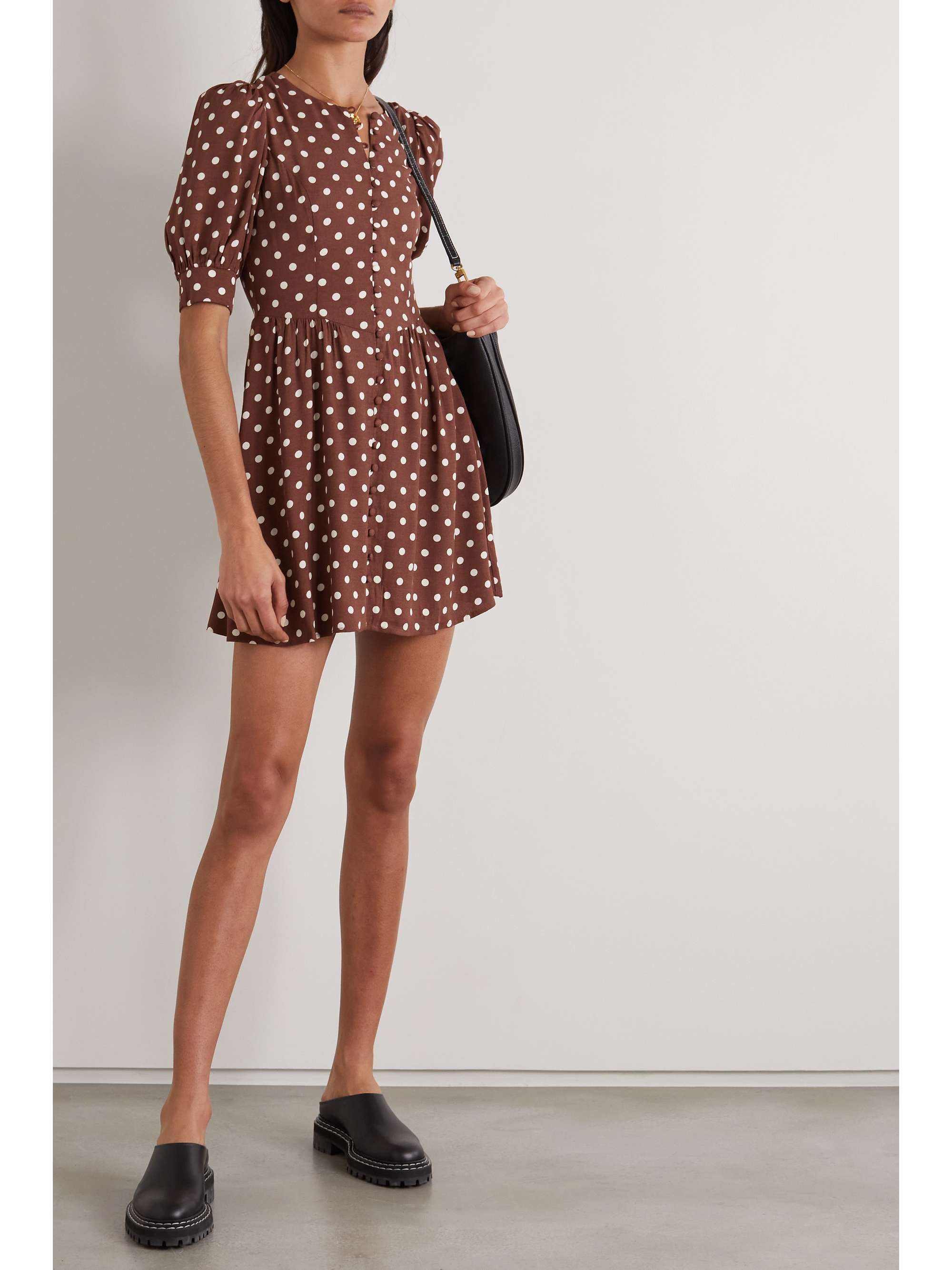reformation polka dot mini dress