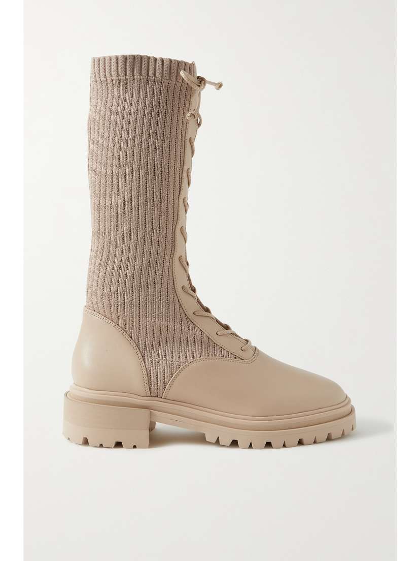 Porte & Paire Ribbed-knit And Leather Boots