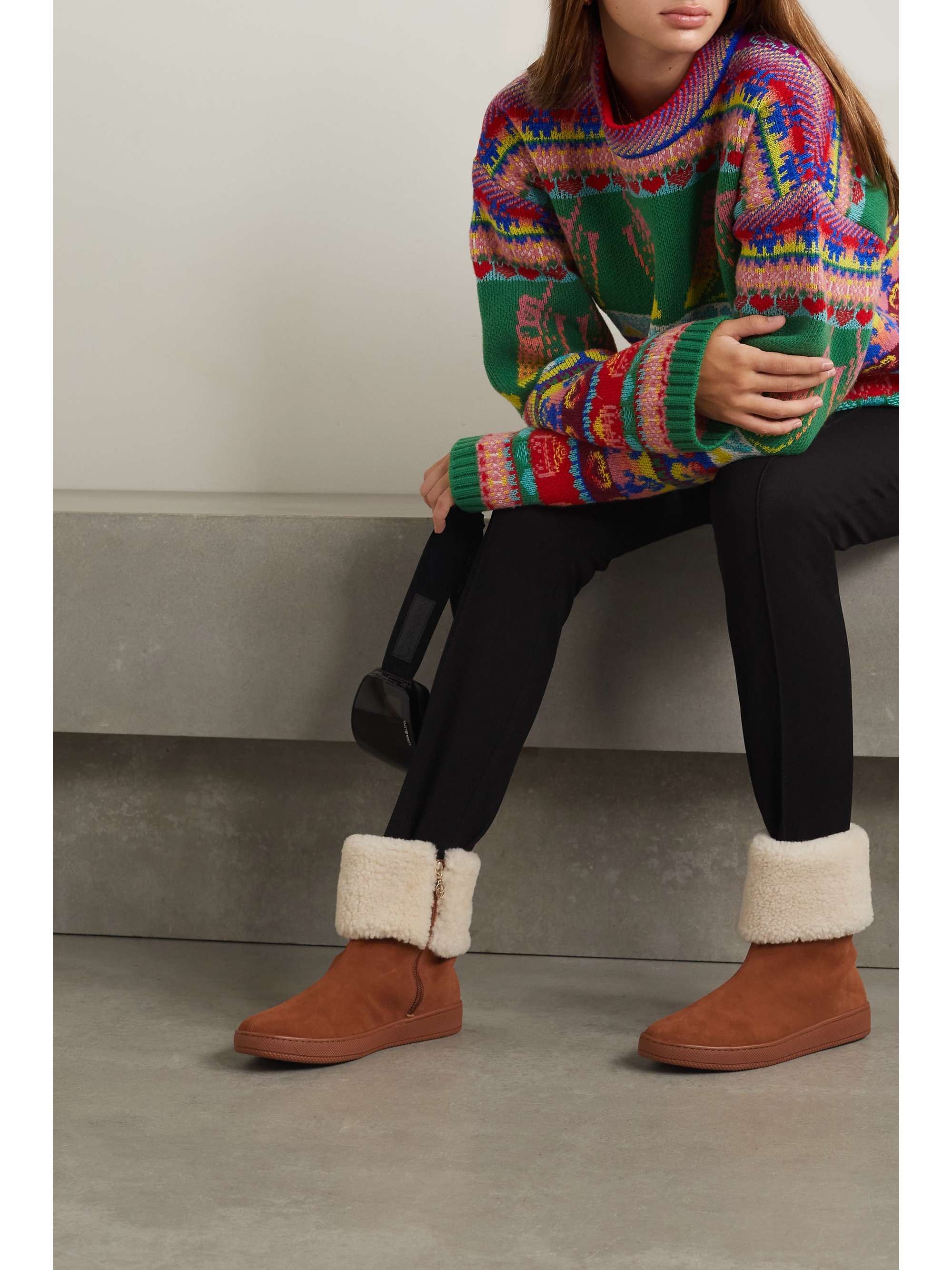 PORTE & PAIRE Shearling-trimmed suede boots