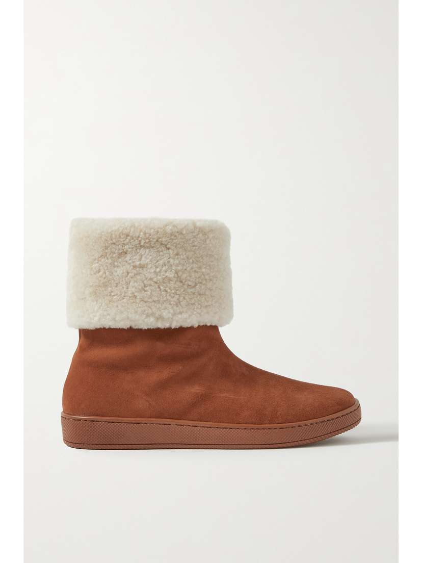 Porte & Paire Shearling-trimmed Suede Boots