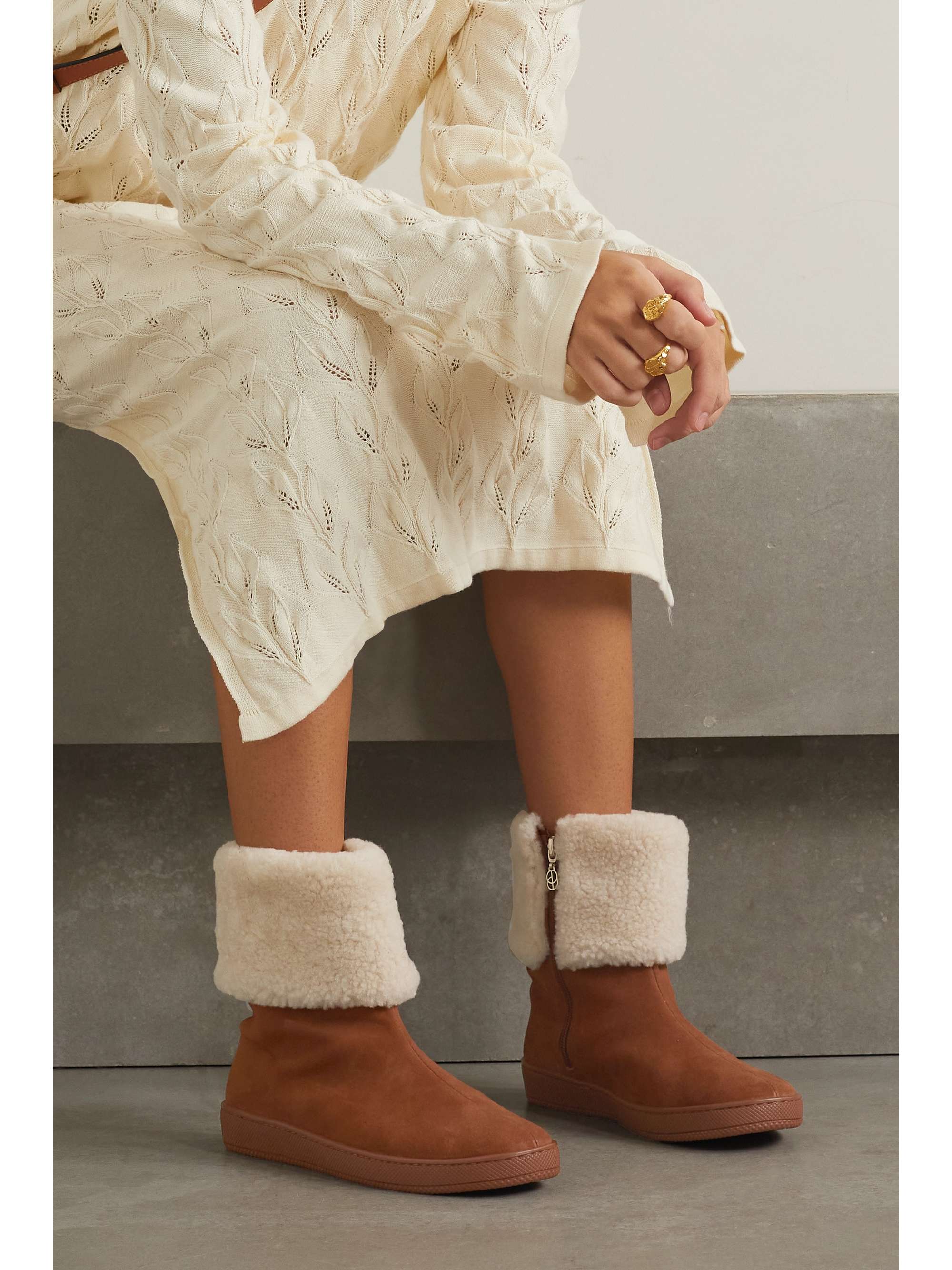PORTE & PAIRE Shearling-trimmed suede boots