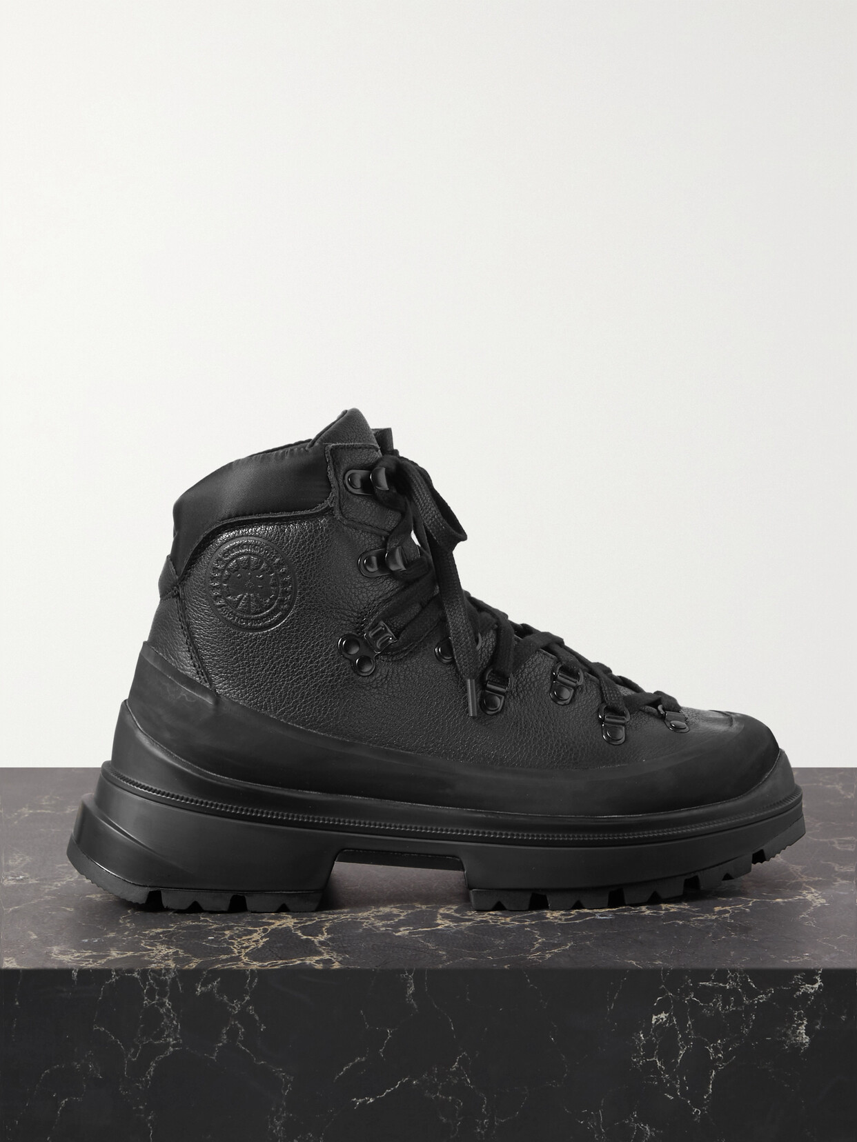 Shop Canada Goose Journey Shell-trimmed Textured-leather Ankle Boots In Black