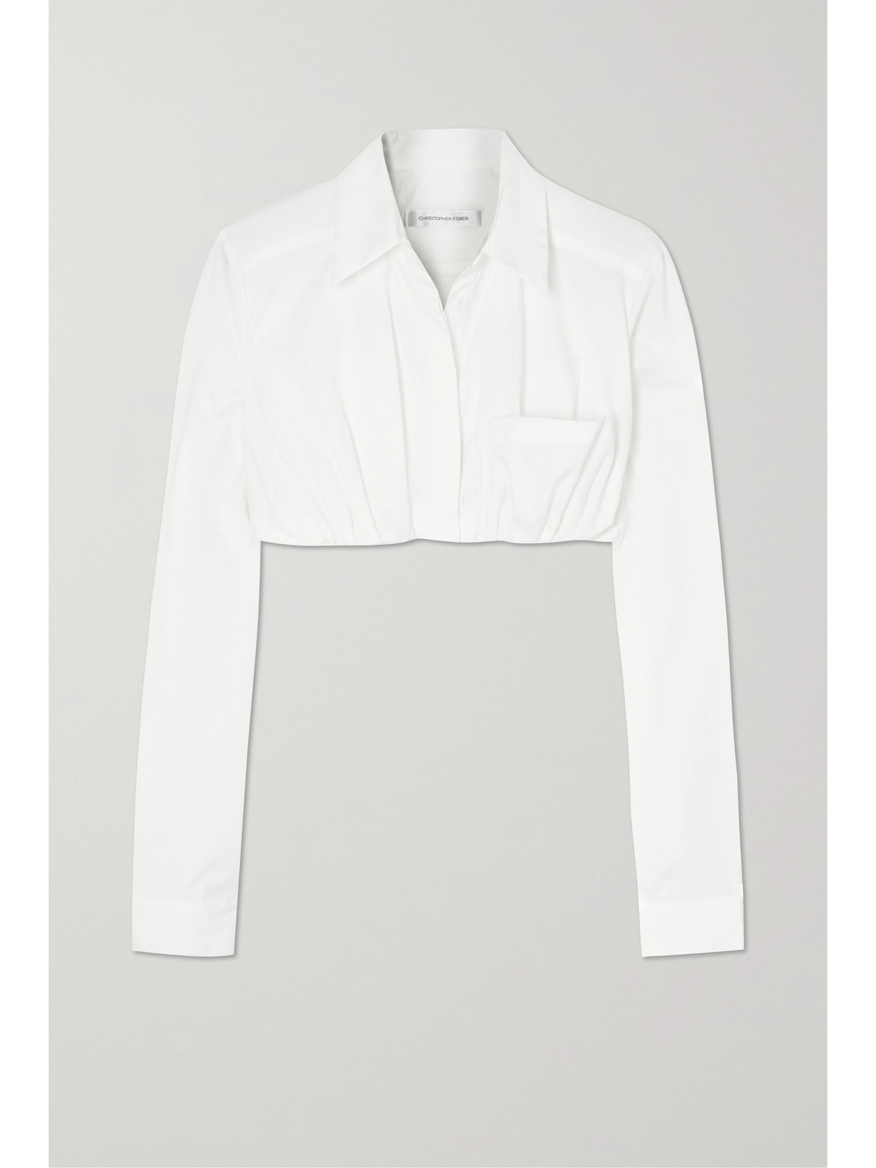 Christopher Esber Cropped Gathered Cotton-poplin Shirt In White