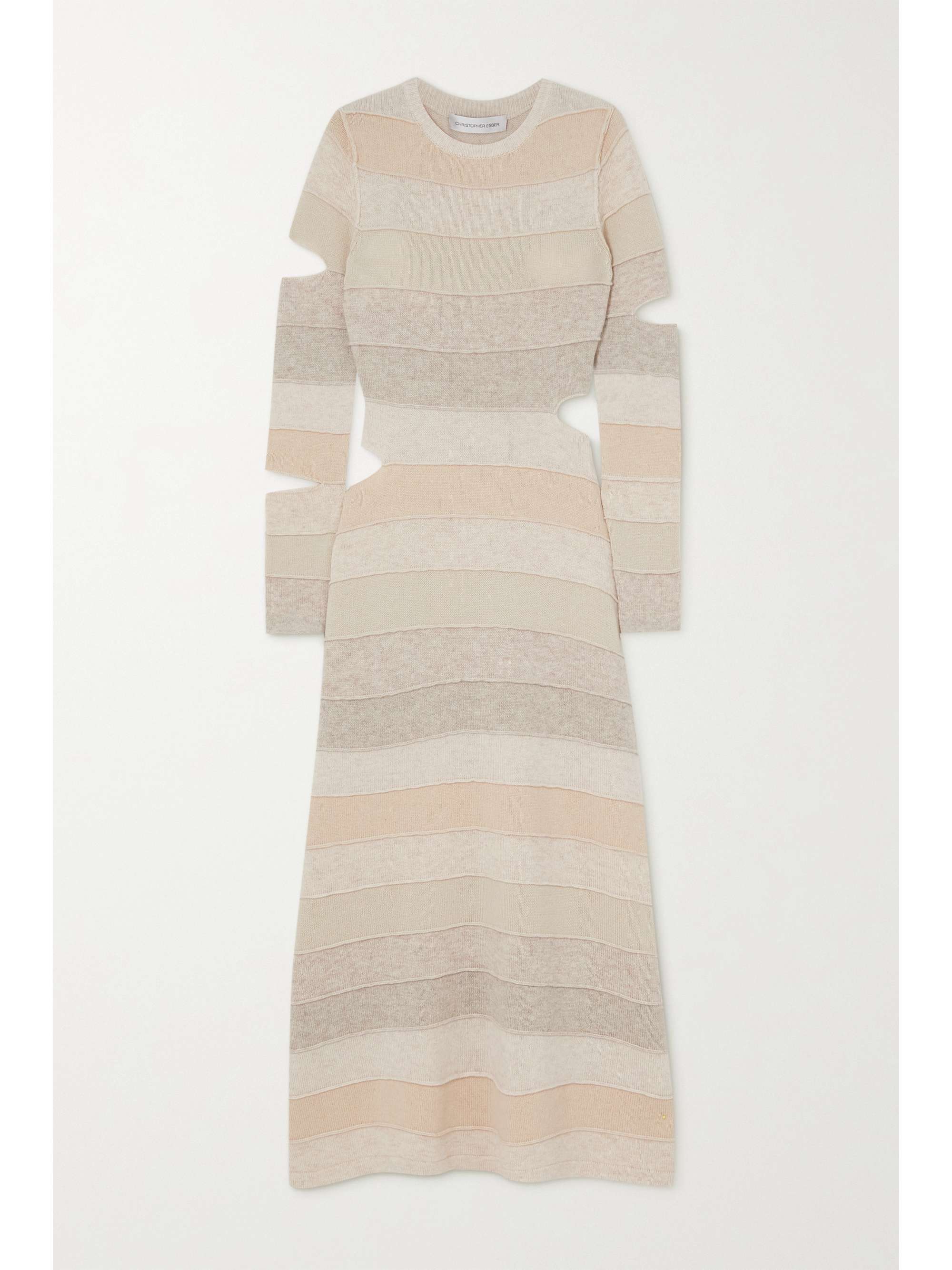 Beige Cutout striped wool and cashmere 