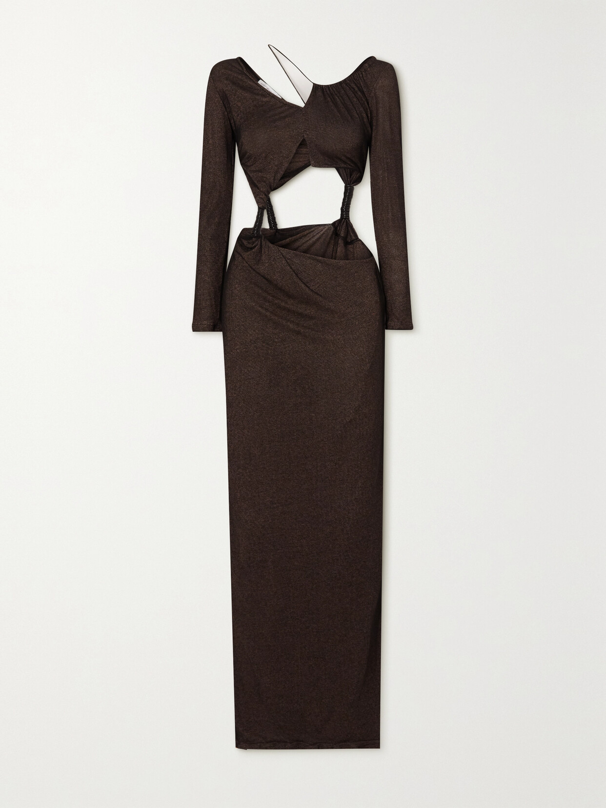 Christopher Esber Asymmetric Cutout Silk-jersey Maxi Dress In Brown