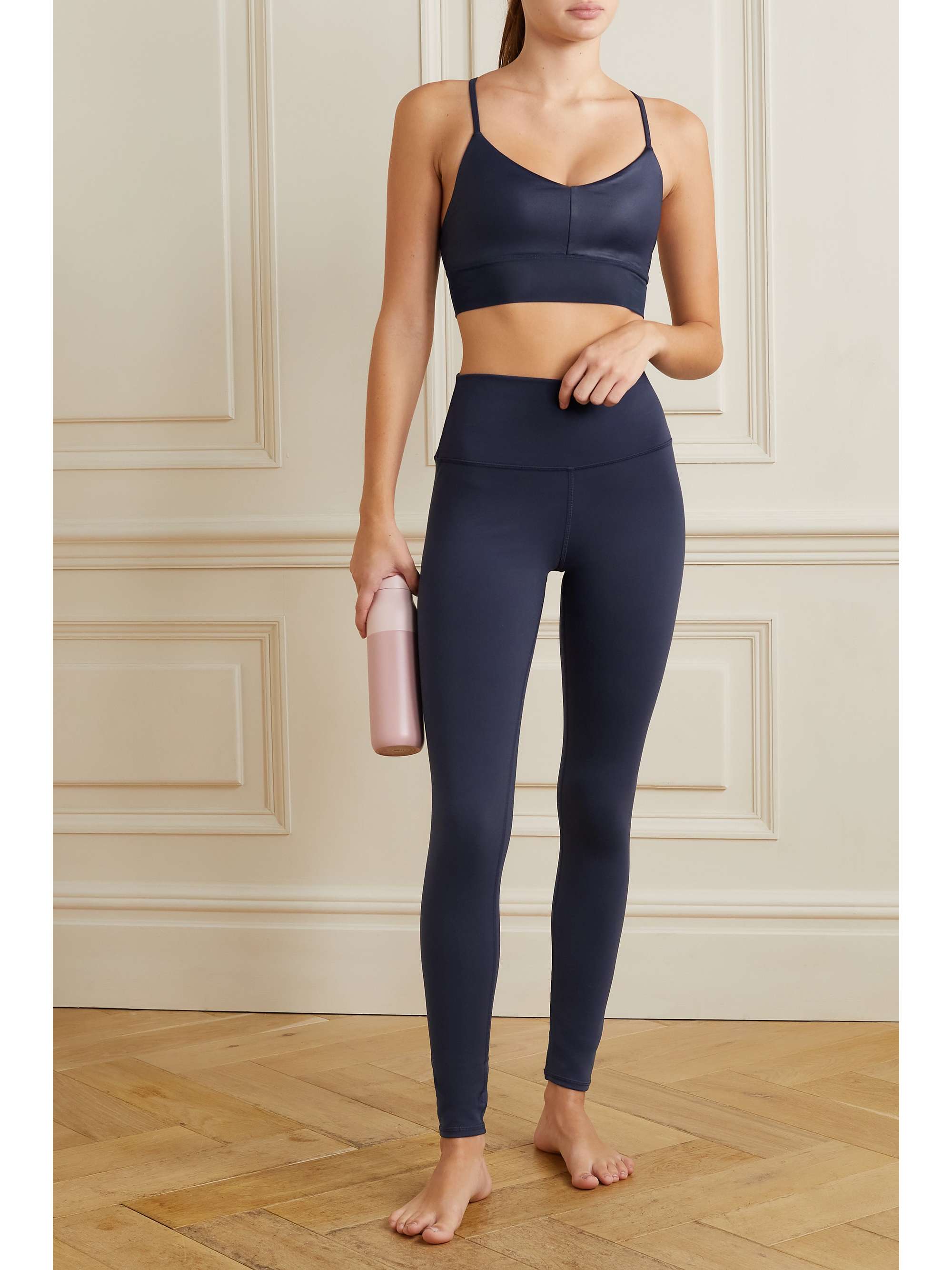 Navy Lavish mesh-trimmed stretch sports 