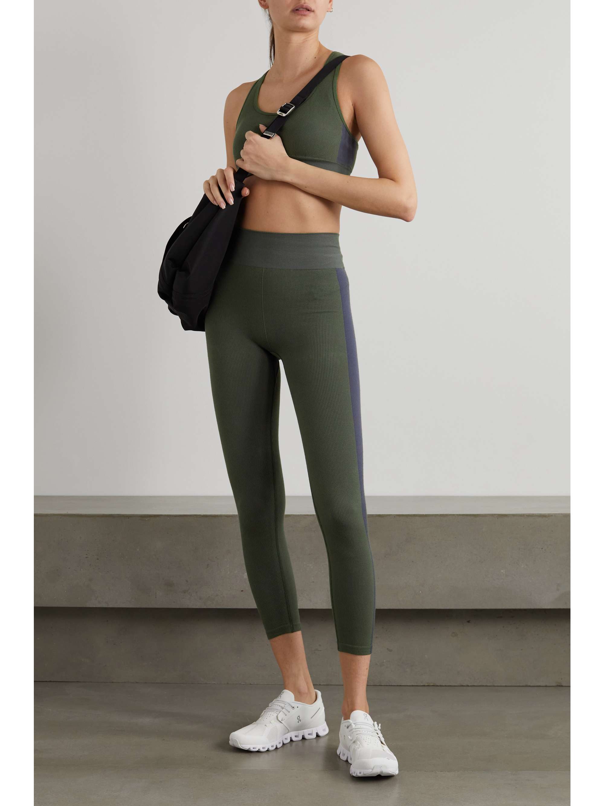 Color-block ribbed stretch leggings 