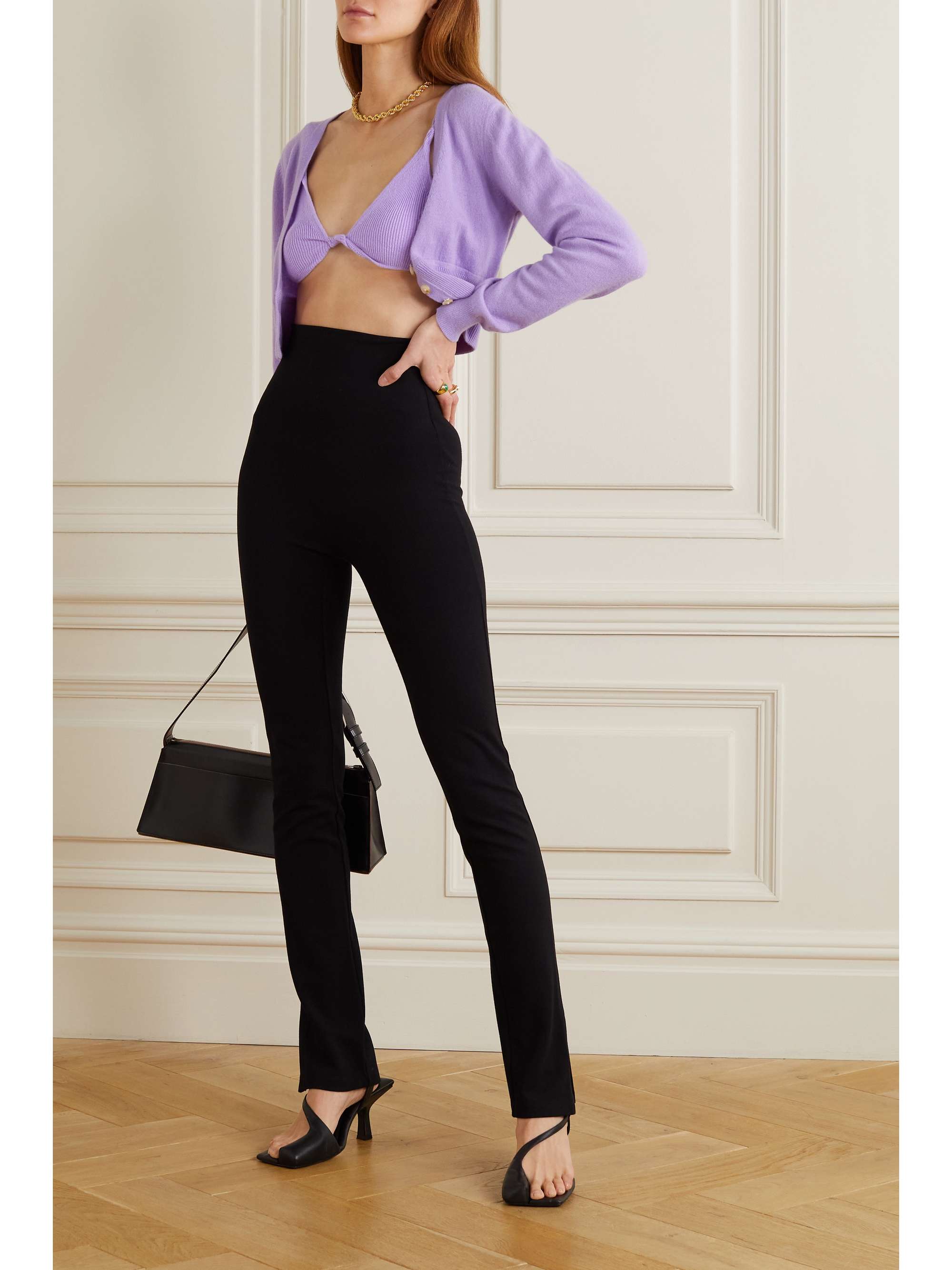 Lilac Knitted pure cashmere, LOULOU STUDIO bralette lightly ribbed and twisted through the straps. 