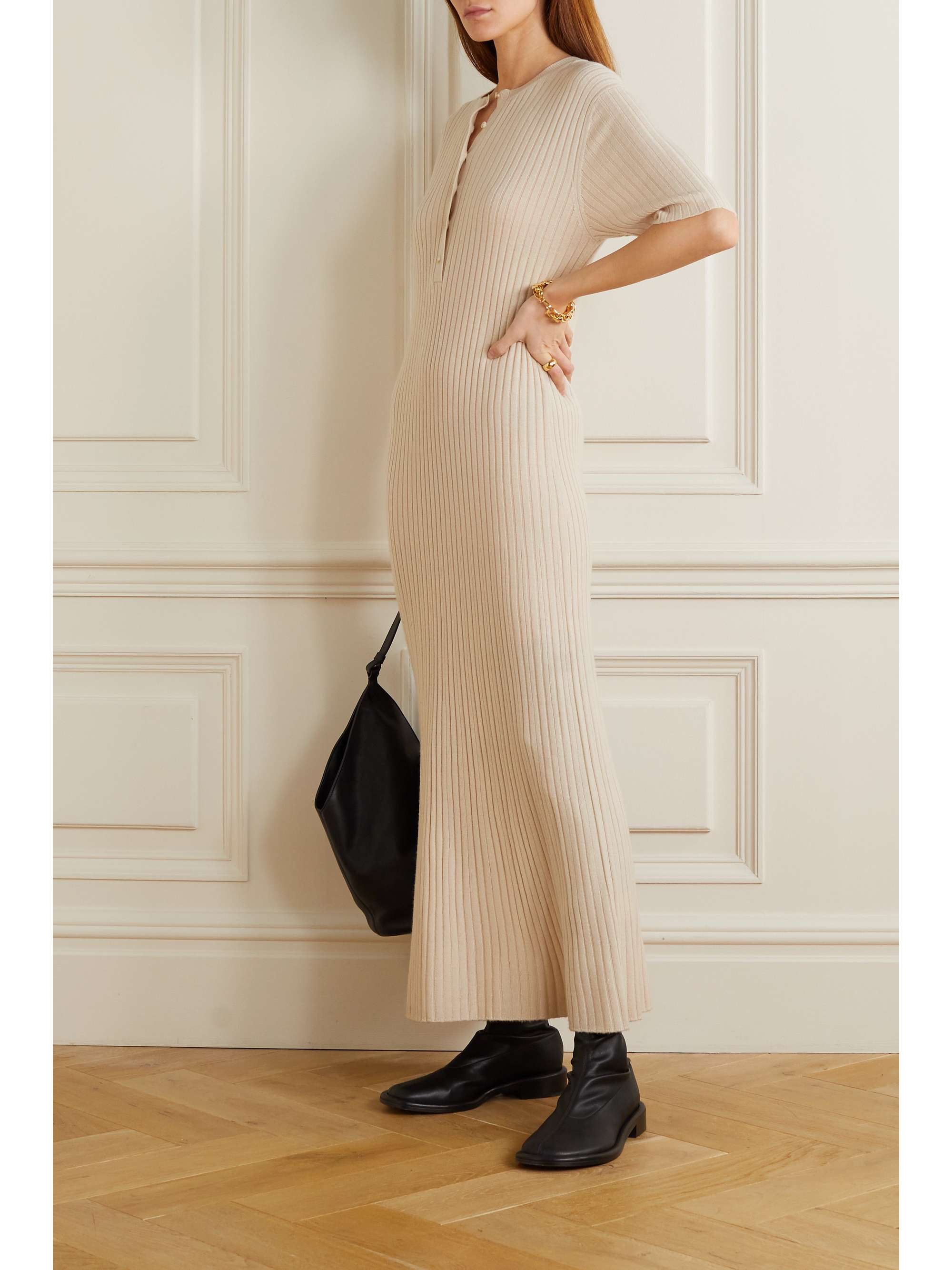 LOULOU STUDIO Robe longue en laine et cachemire mélangés côtelés Erdan