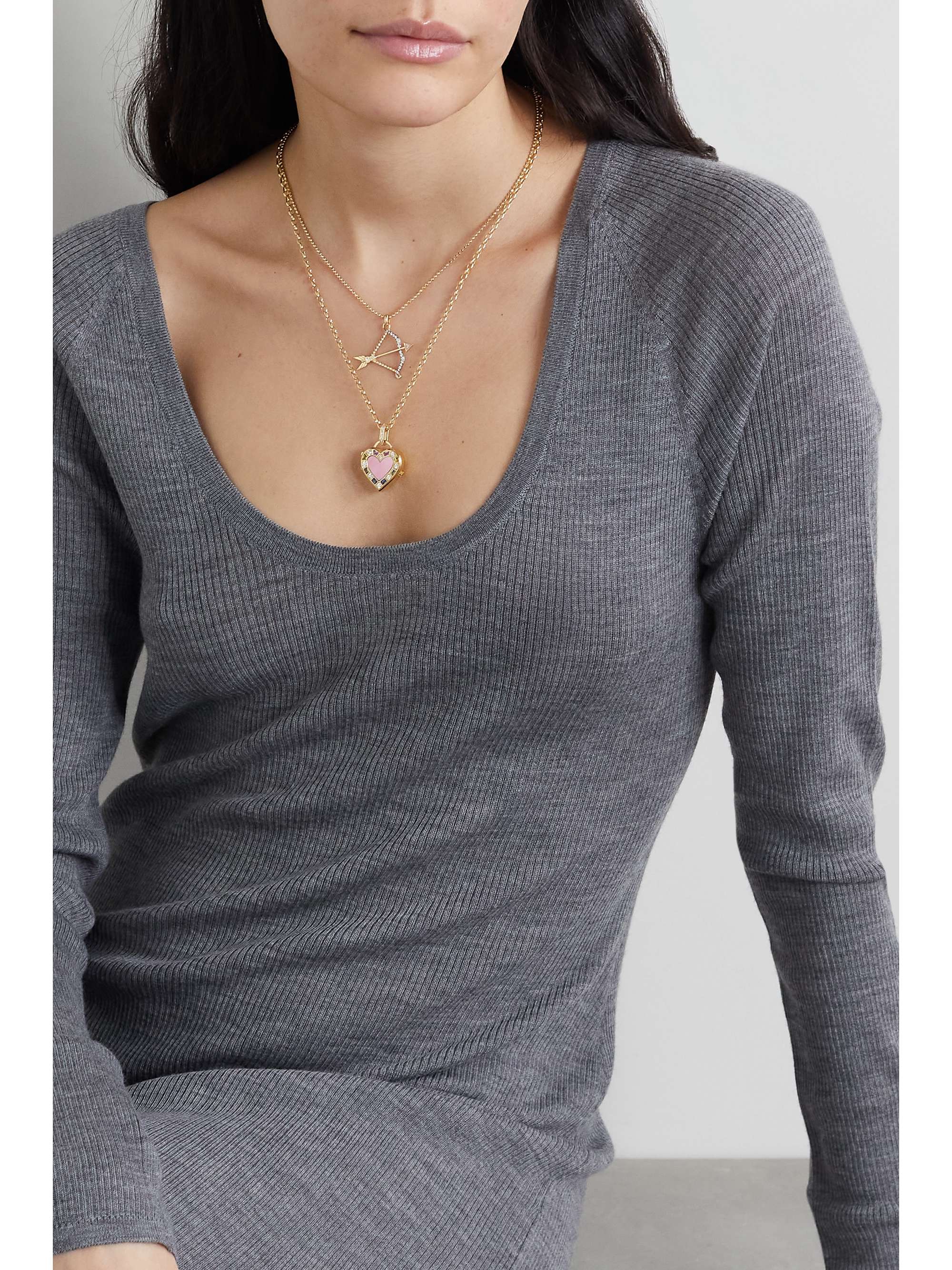 SORELLINA Heart Locket 18-karat gold multi-stone necklace