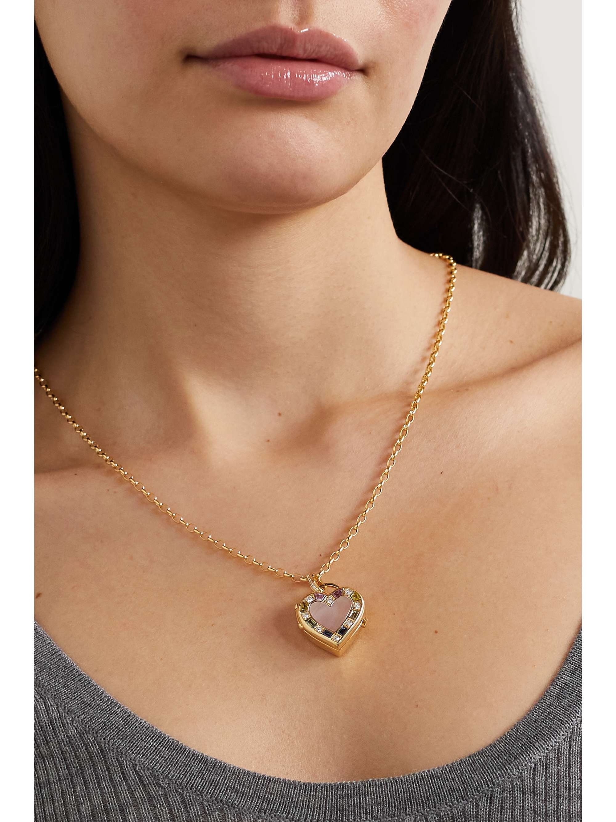 SORELLINA Heart Locket 18-karat gold multi-stone necklace