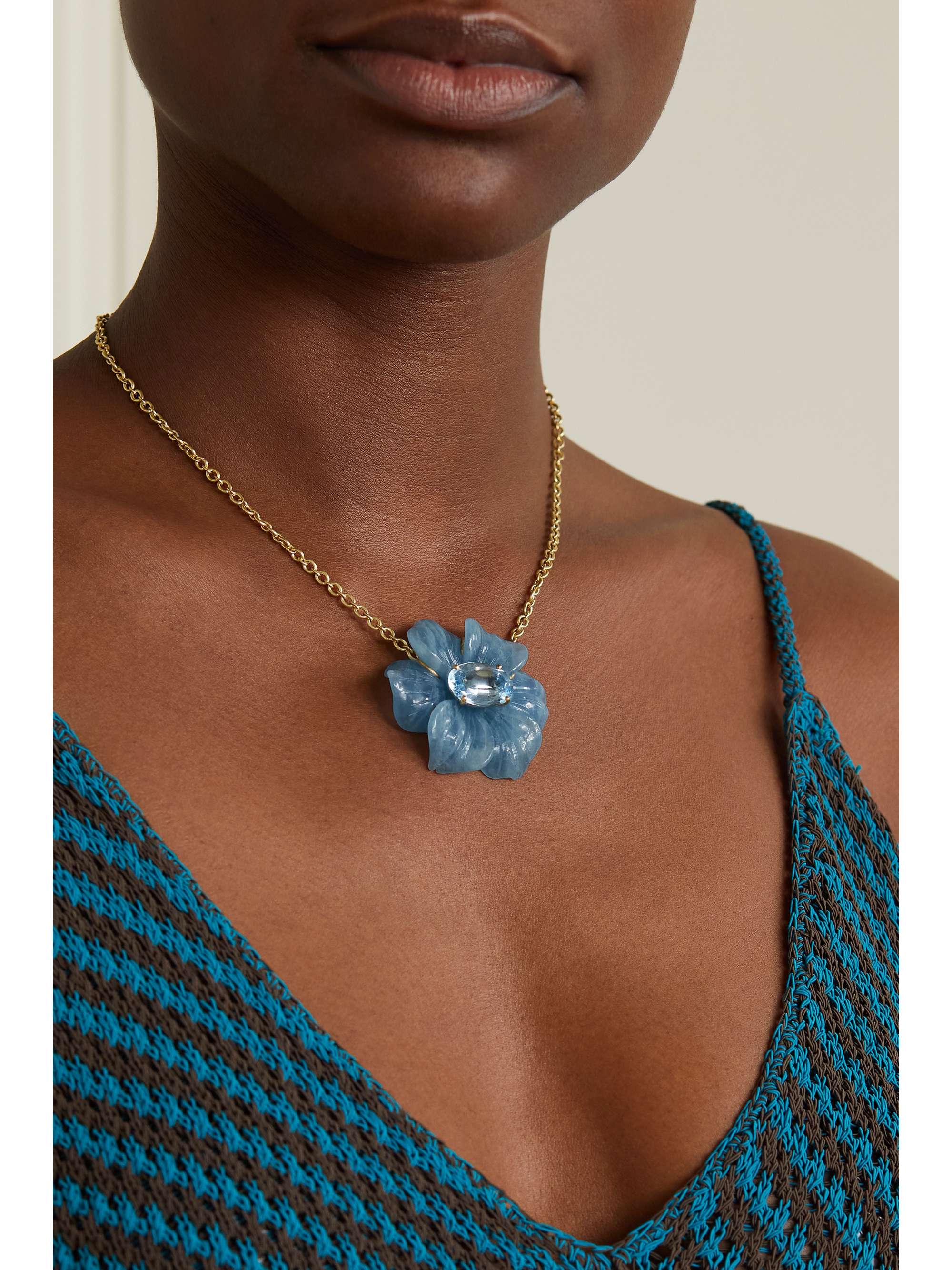 IRENE NEUWIRTH Tropical Flower 18-karat gold aquamarine necklace