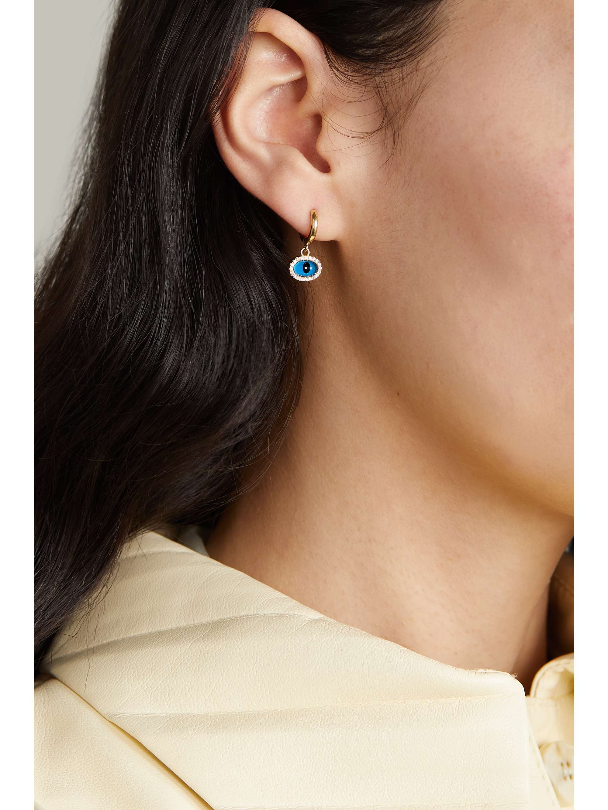 ILEANA MAKRI Mini Oval Eye 18-karat gold, glass and diamond hoop earrings