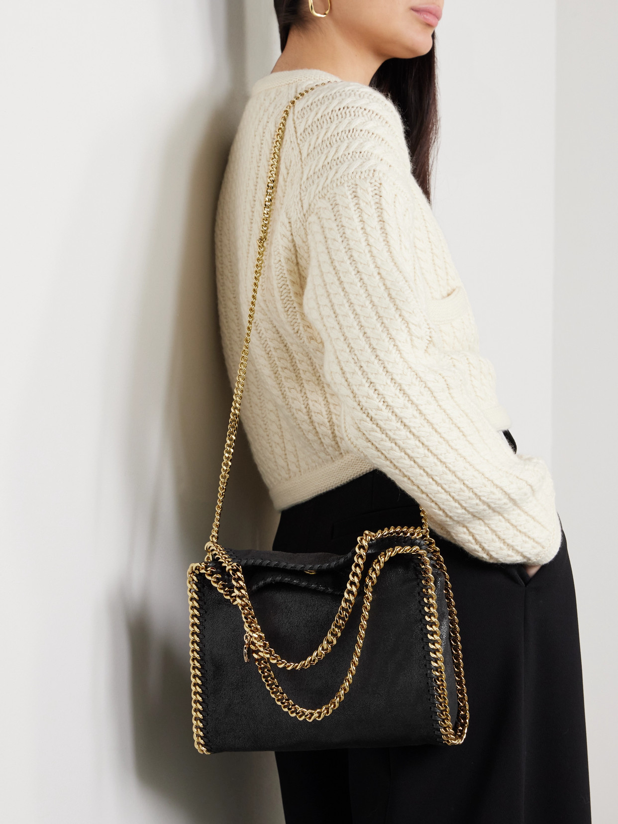 Stella Mccartney The Falabella Mini Faux Brushed-leather Shoulder Bag In Black