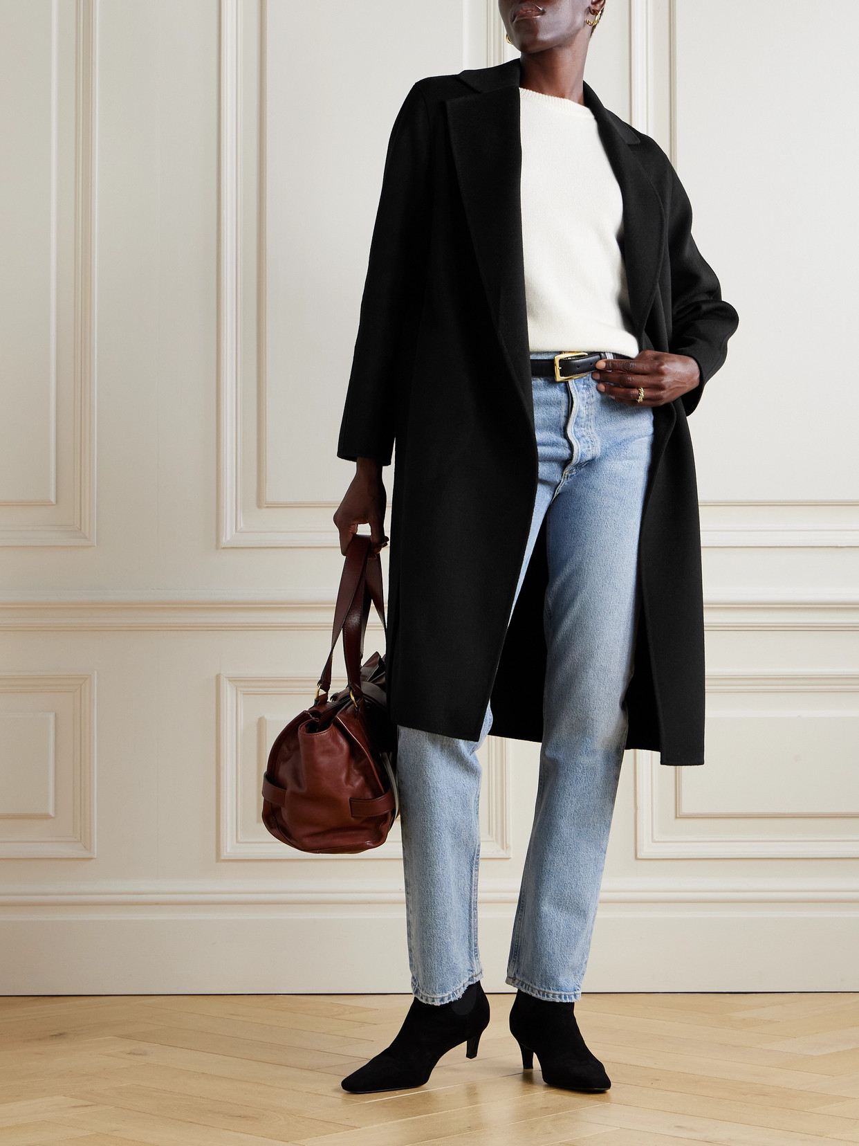 Shop Joseph Cenda Belted Wool And Cashmere-blend Coat In Black