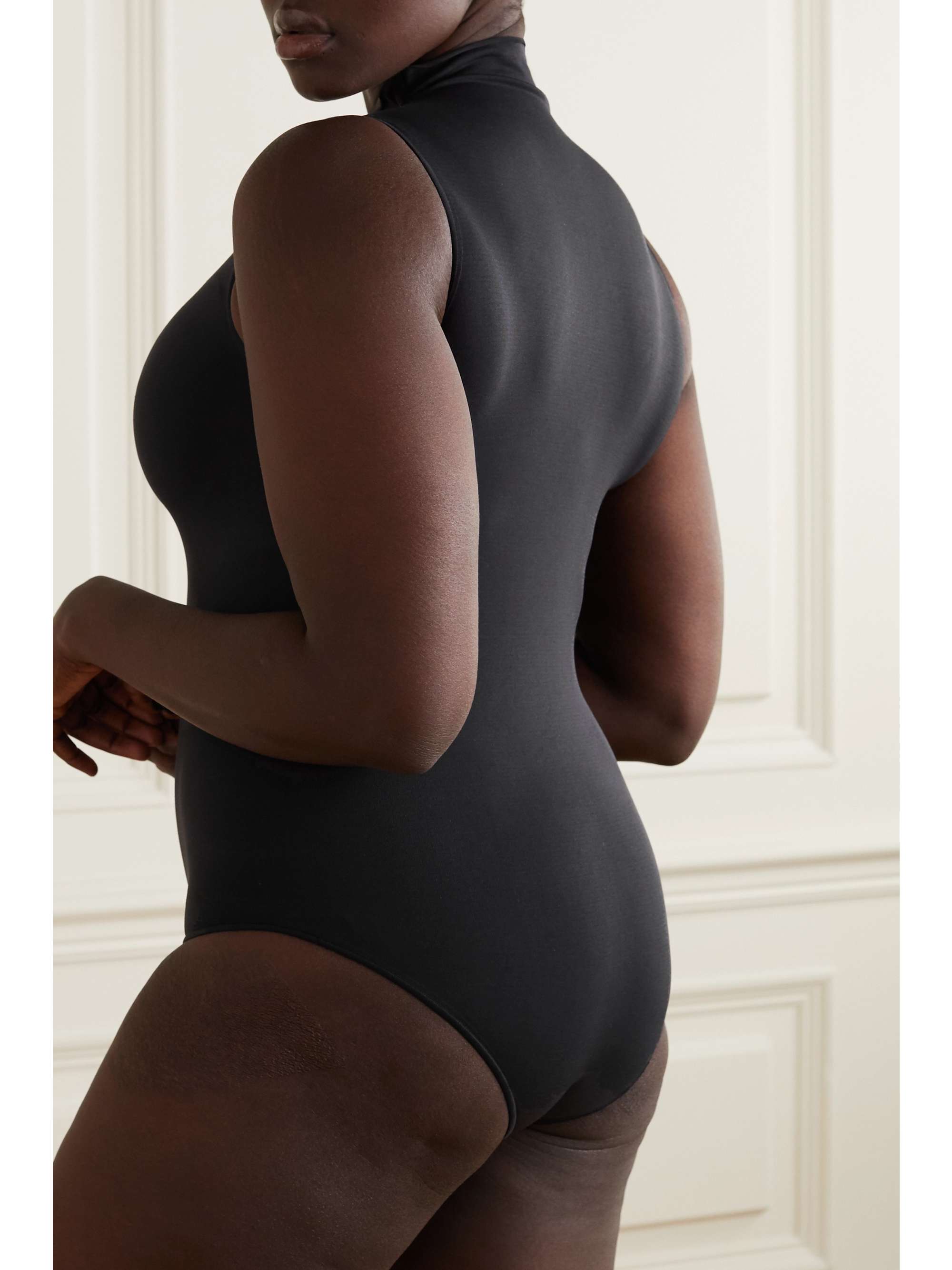 SKIMS Essential Mock Neck bodysuit Onyx NETAPORTER
