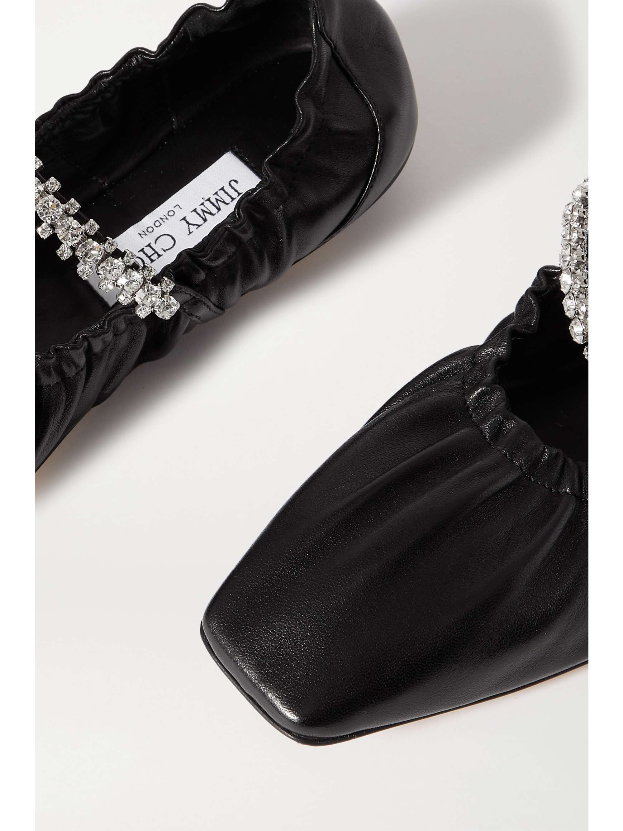 JIMMY CHOO Gai crystal-embellished glossed-leather ballet flats