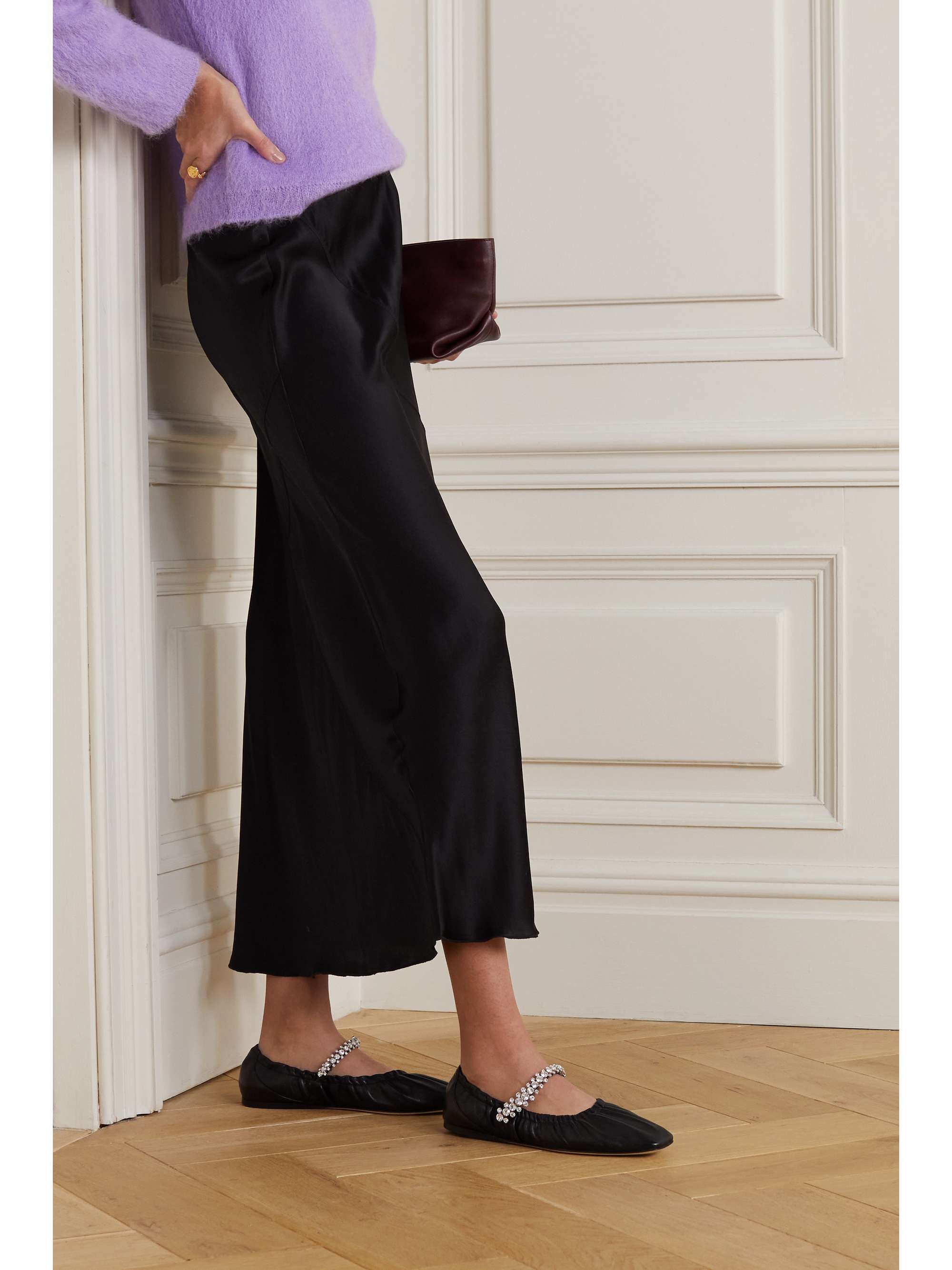 JIMMY CHOO Gai crystal-embellished glossed-leather ballet flats