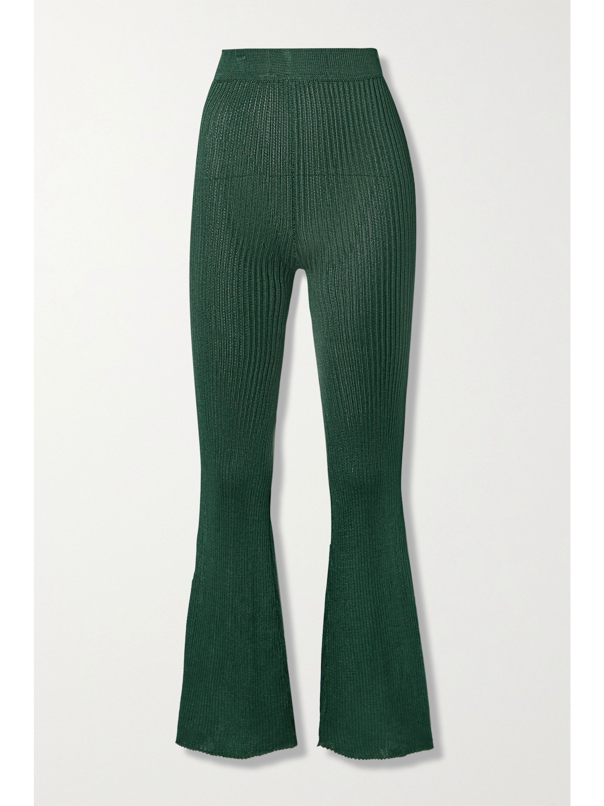 Green ribbed flare pants Clearance