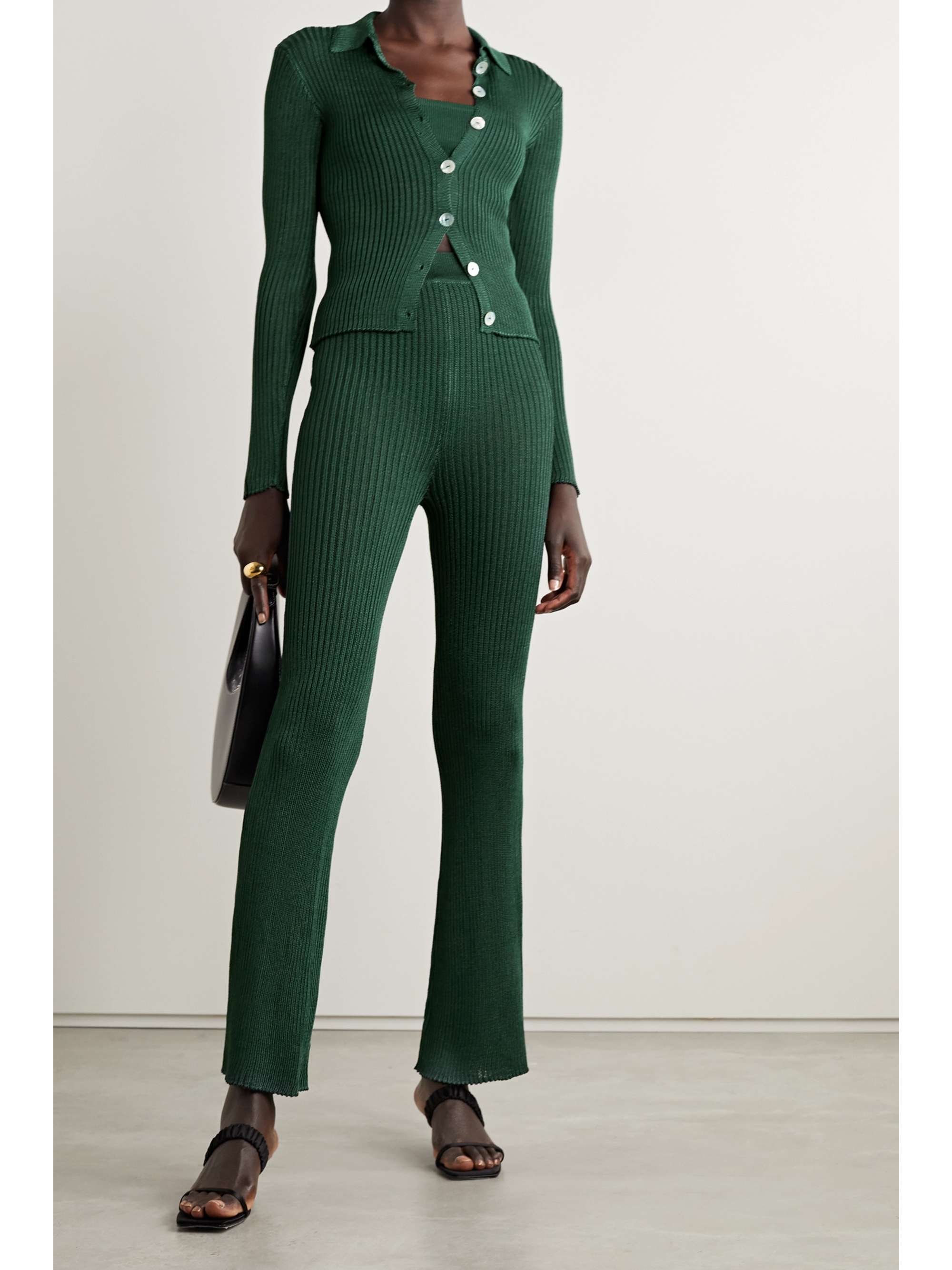 CALLE DEL MAR Ribbed-knit flared pants