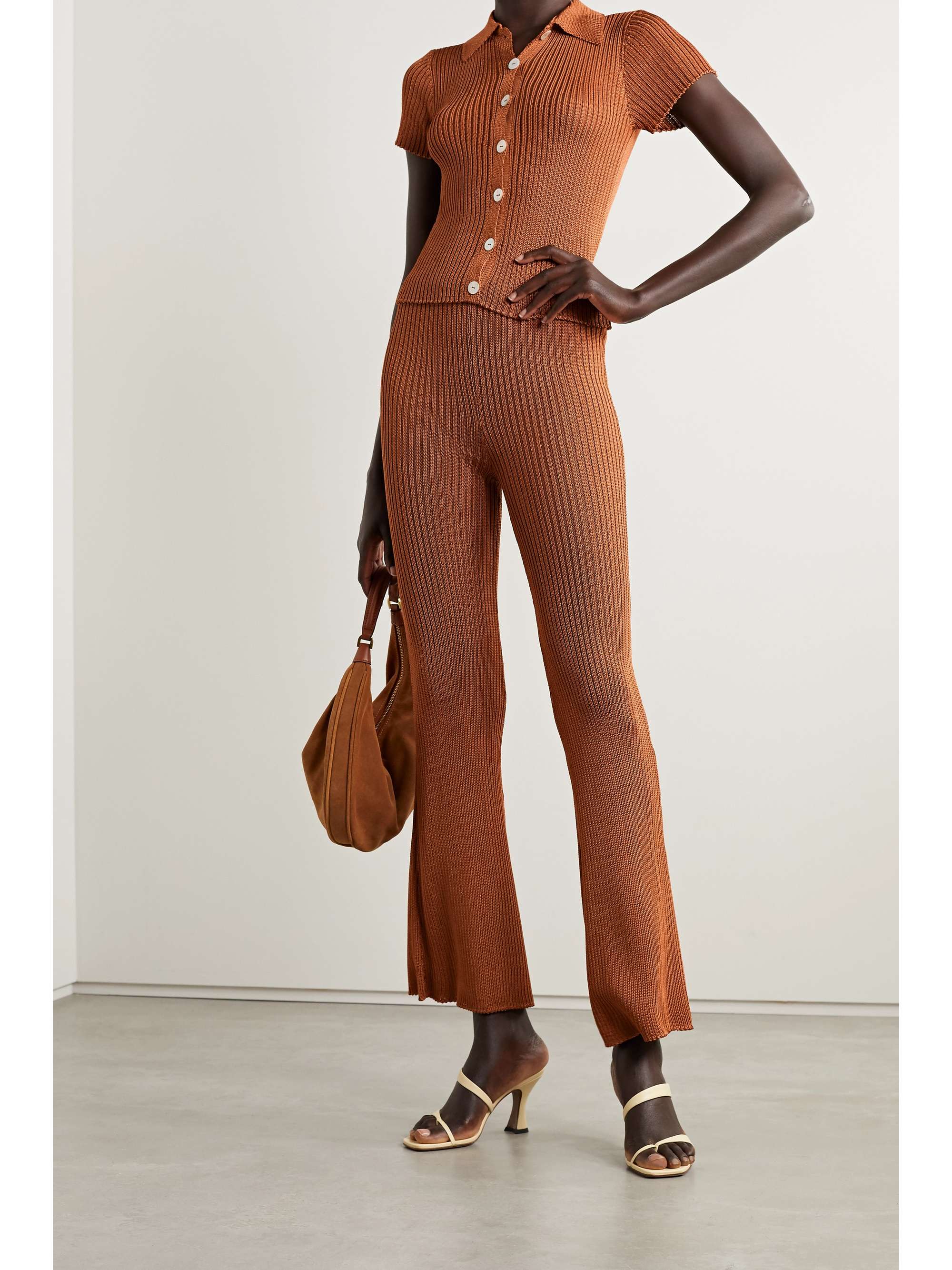 CALLE DEL MAR Ribbed-knit flared pants