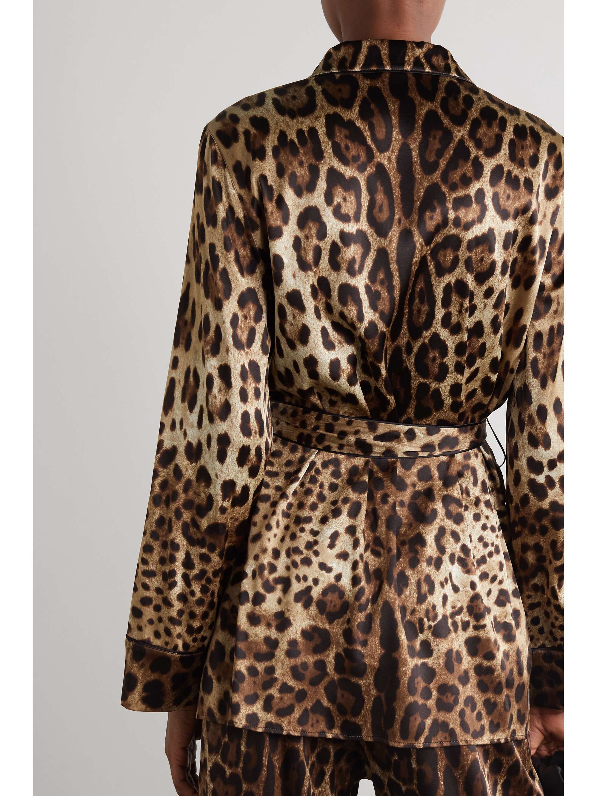 DOLCE & GABBANA Diva belted leopard-print silk-blend satin pajama shirt