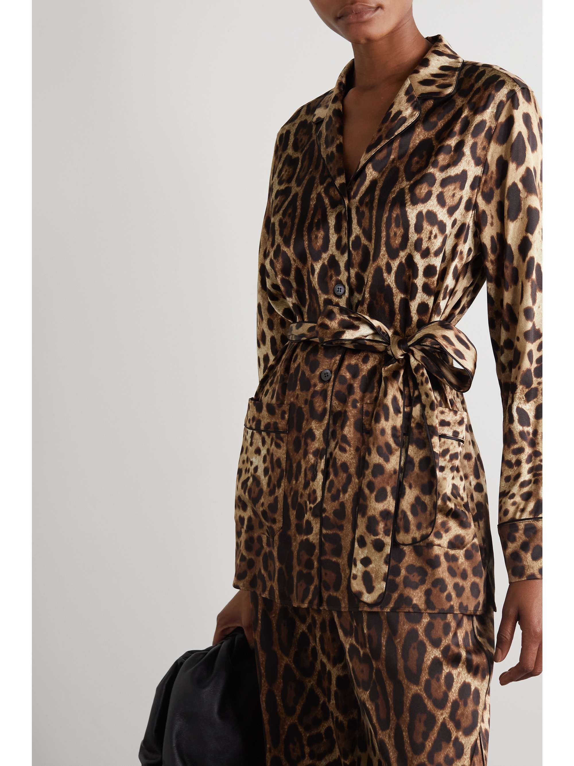 DOLCE & GABBANA Diva belted leopard-print silk-blend satin pajama shirt