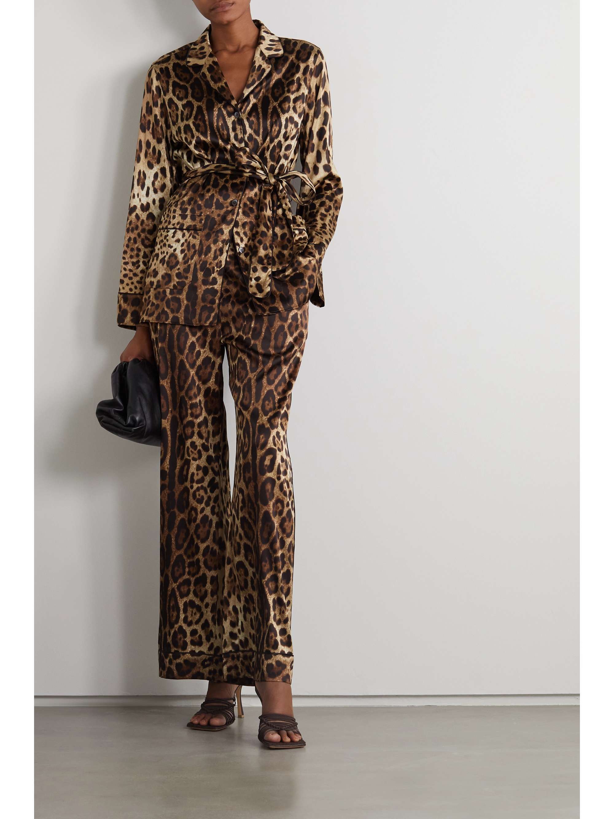 DOLCE & GABBANA Diva belted leopard-print silk-blend satin pajama shirt