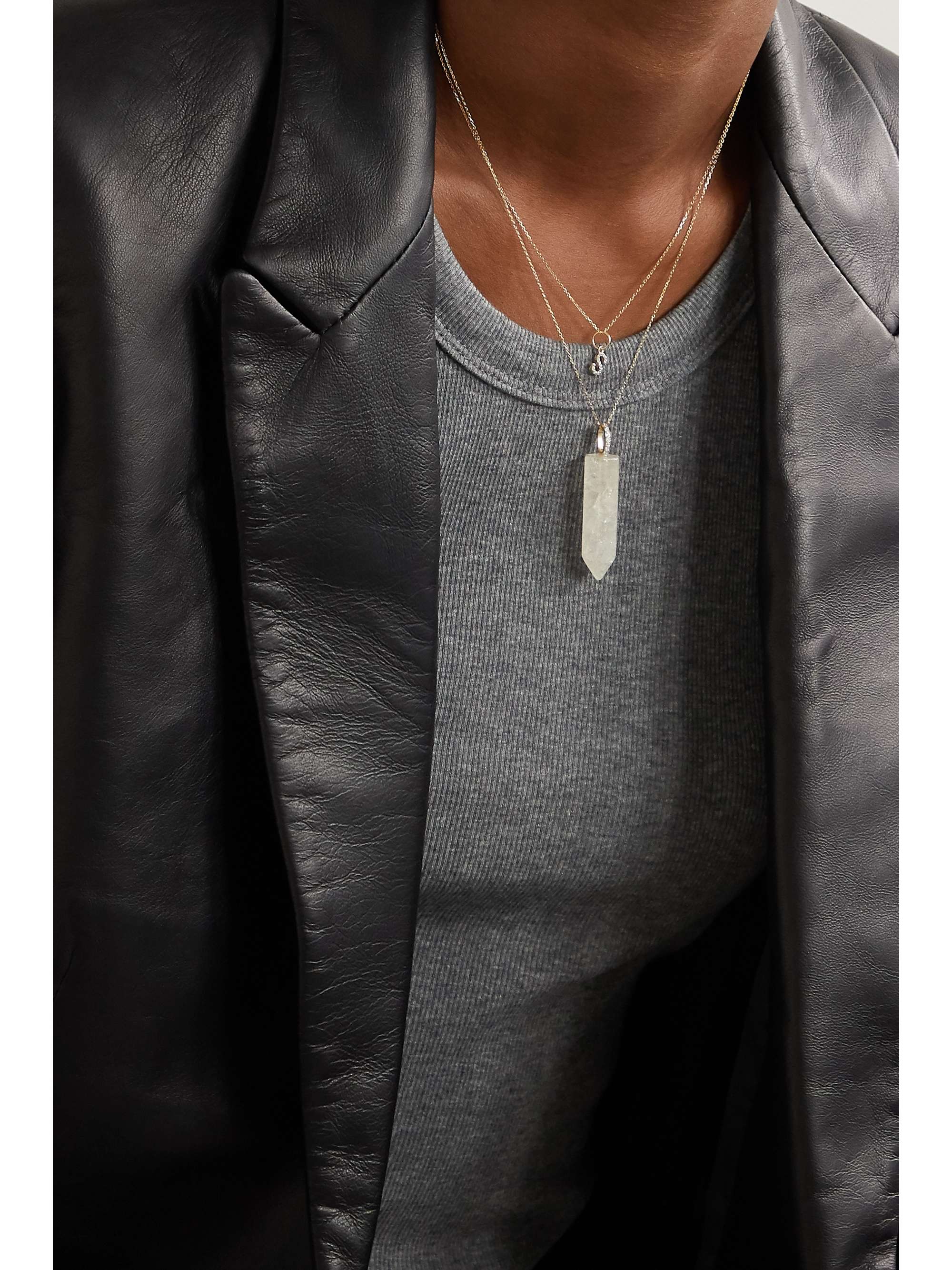 MATEO 14-karat gold, quartz and diamond necklace