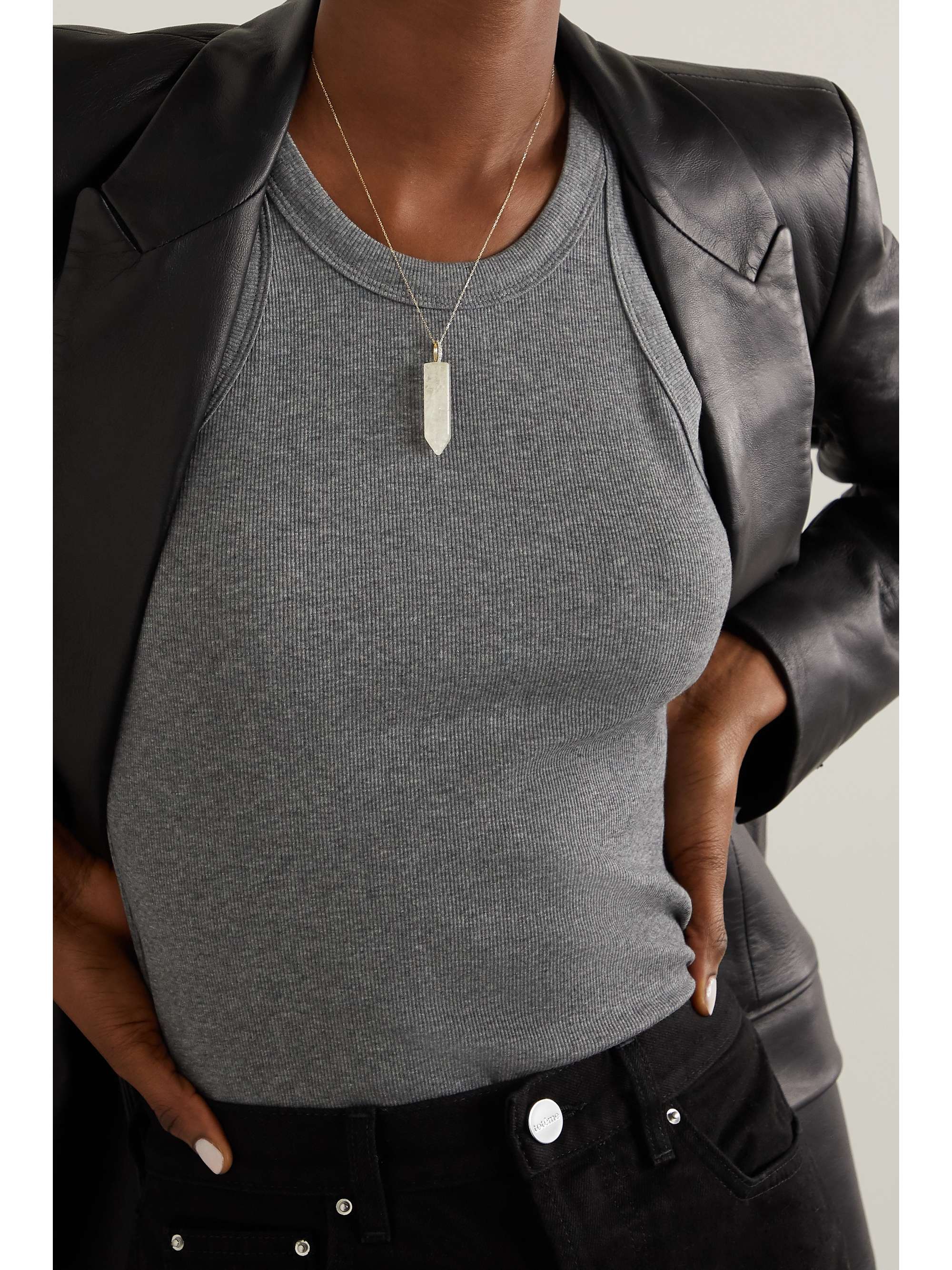 MATEO 14-karat gold, quartz and diamond necklace