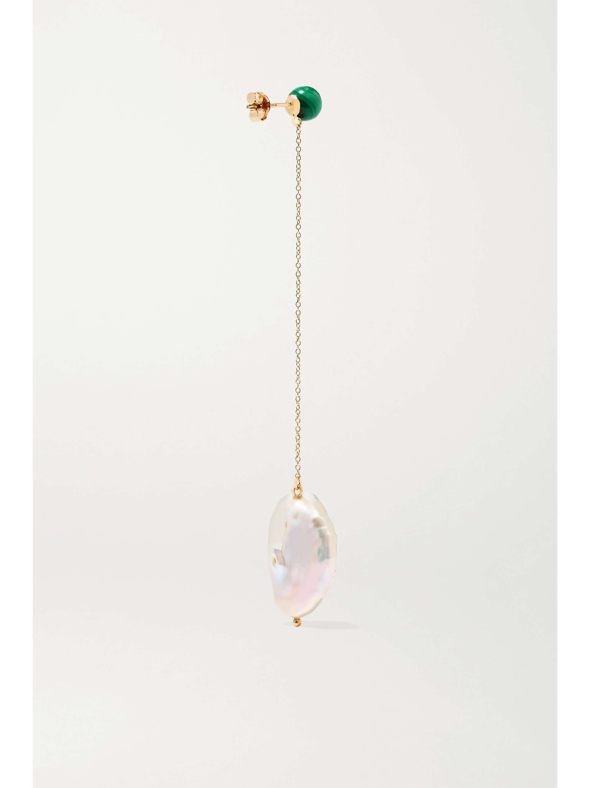 MATEO Duality 14-karat gold pearl and malachite earrings