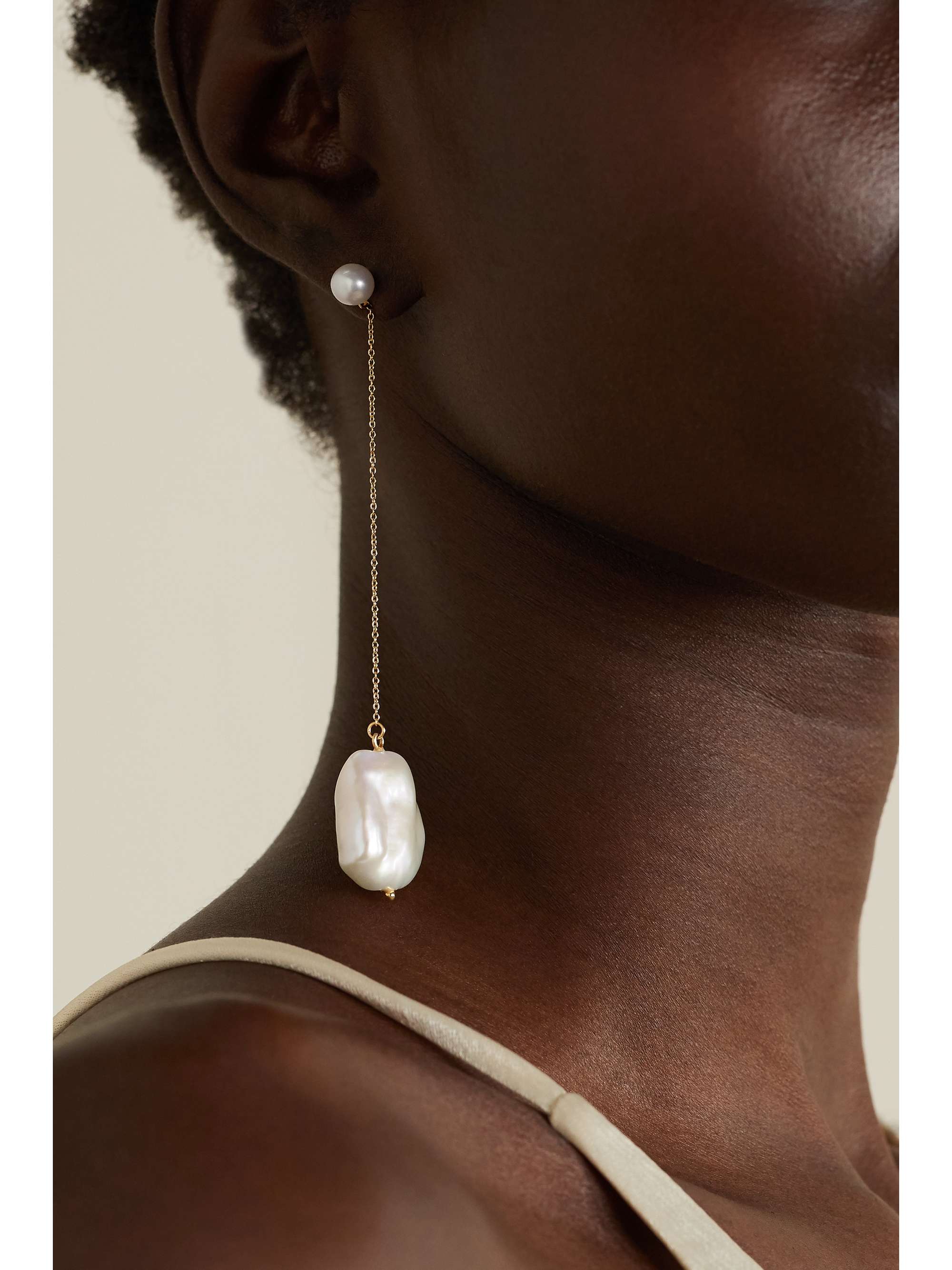 MATEO Duality 14-karat gold pearl and malachite earrings