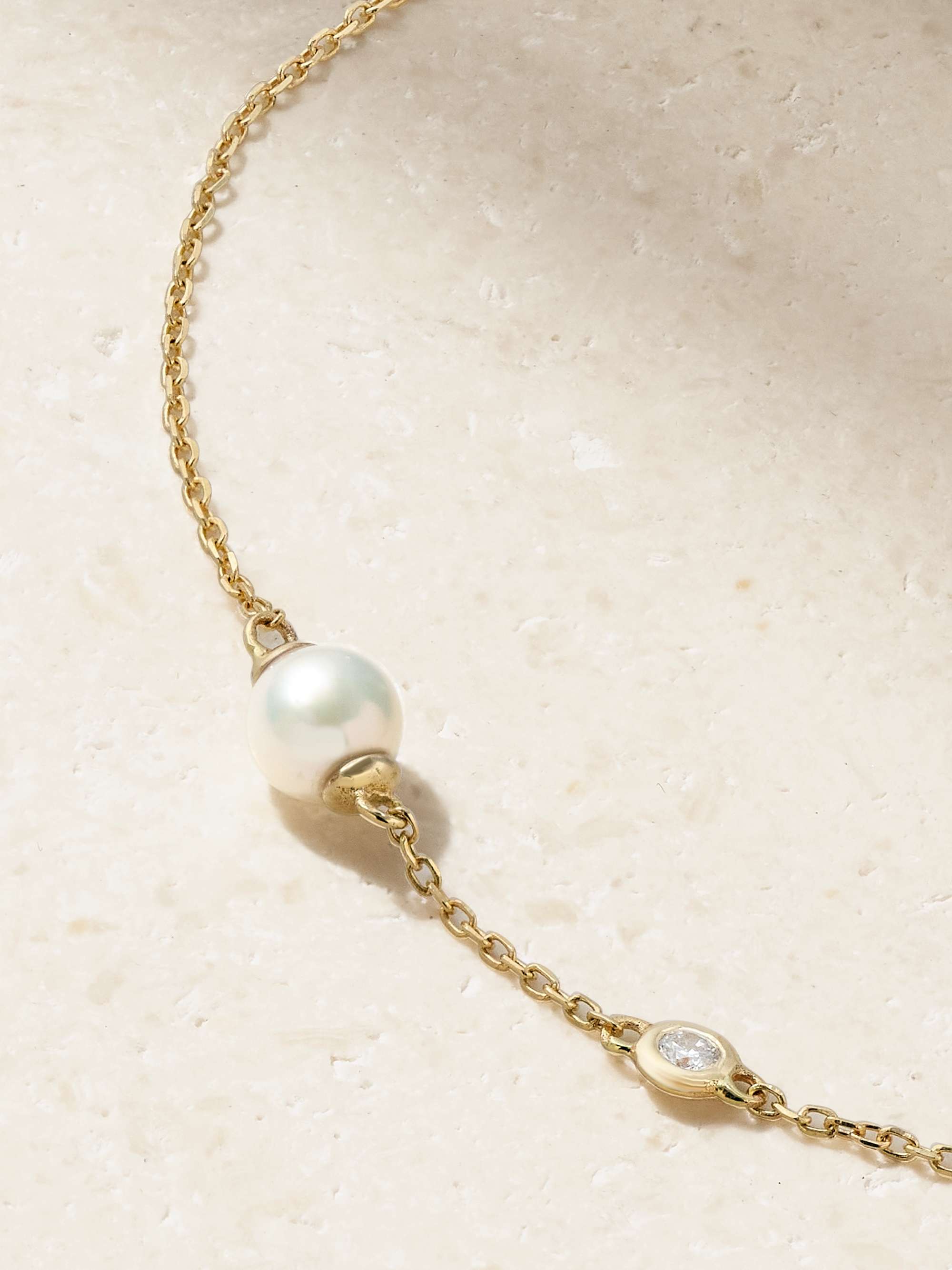 MATEO 14-karat gold, pearl and diamond bracelet