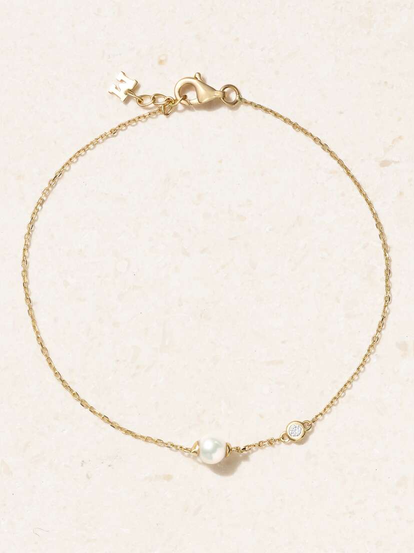 Mateo 14-karat Gold, Pearl And Diamond Bracelet