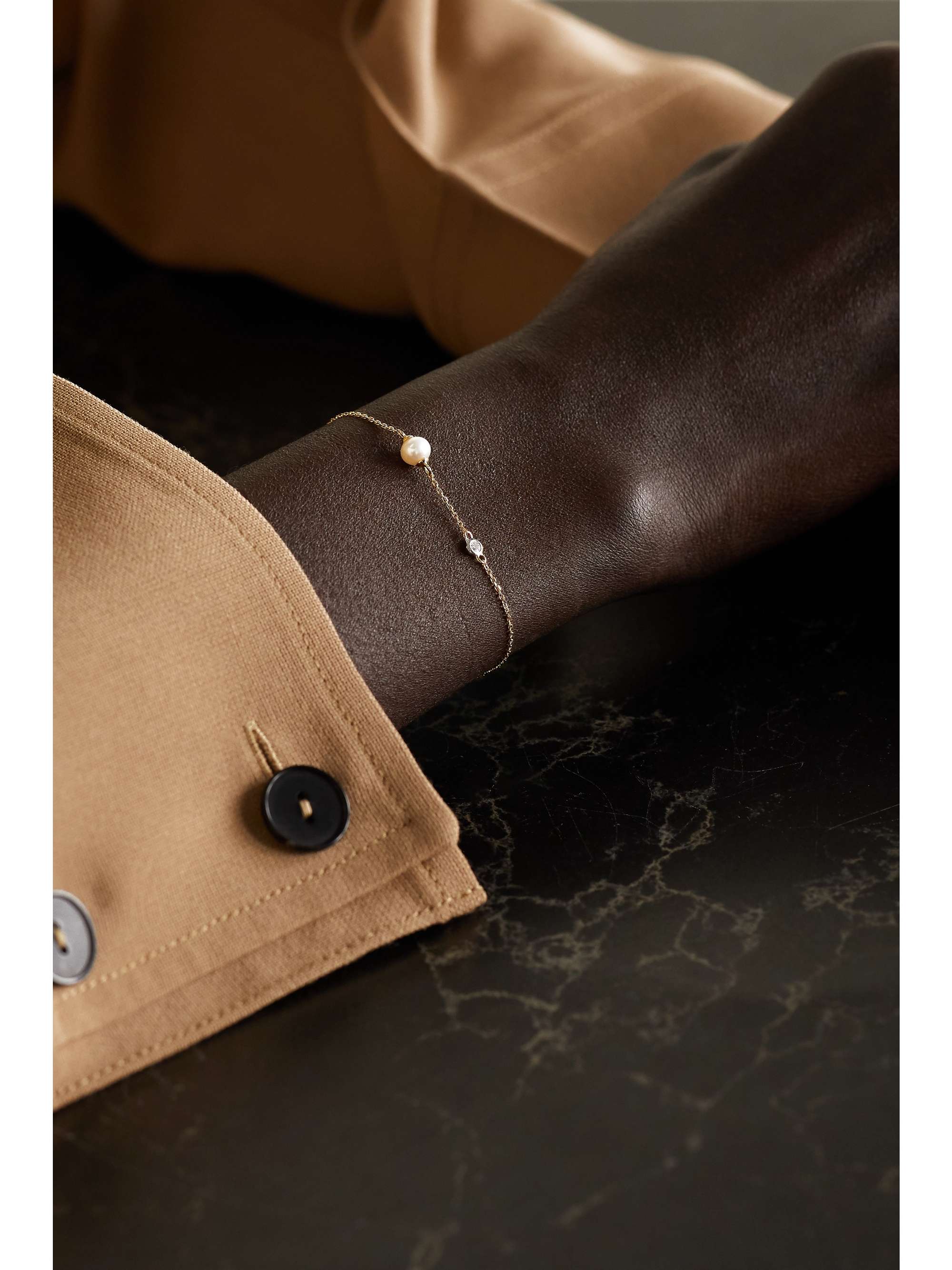 MATEO 14-karat gold, pearl and diamond bracelet