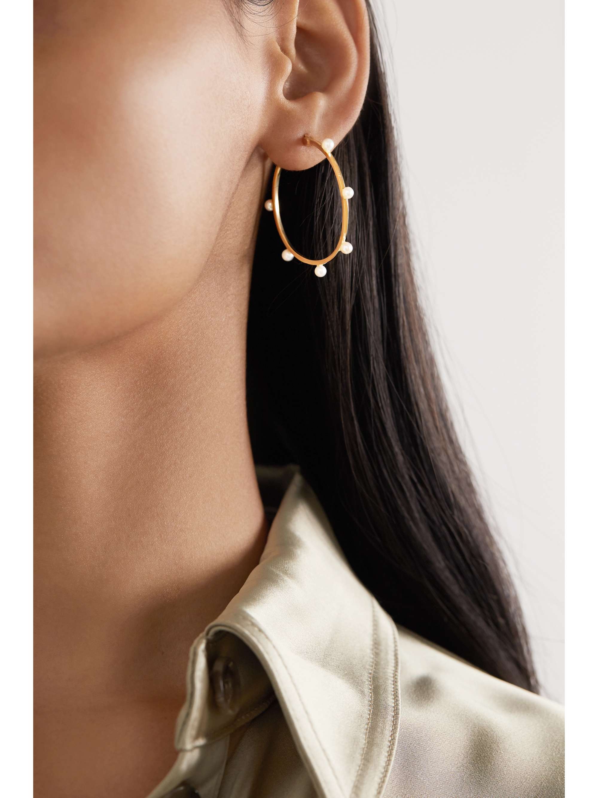 MATEO Large Dot 14-karat gold pearl hoop earrings