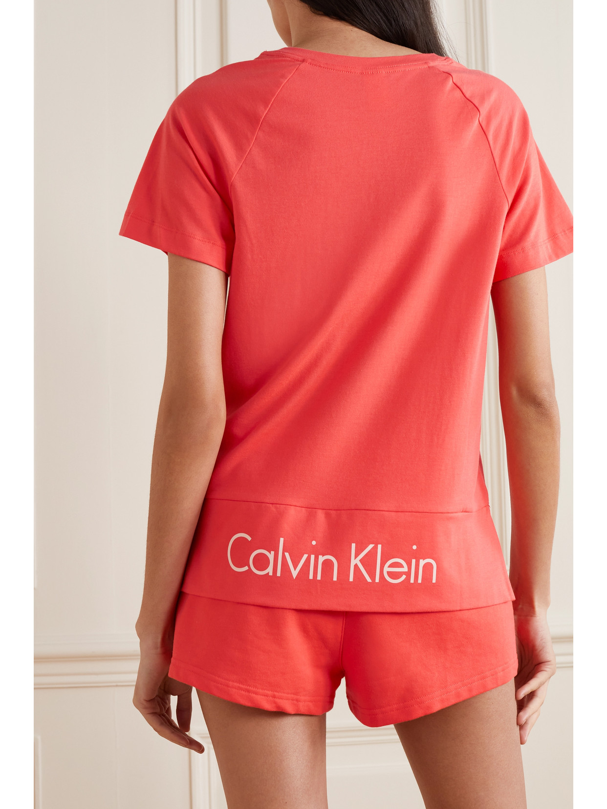 Calvin Klein Underwear Printed Cotton-blend Jersey Pajama Top In Pink