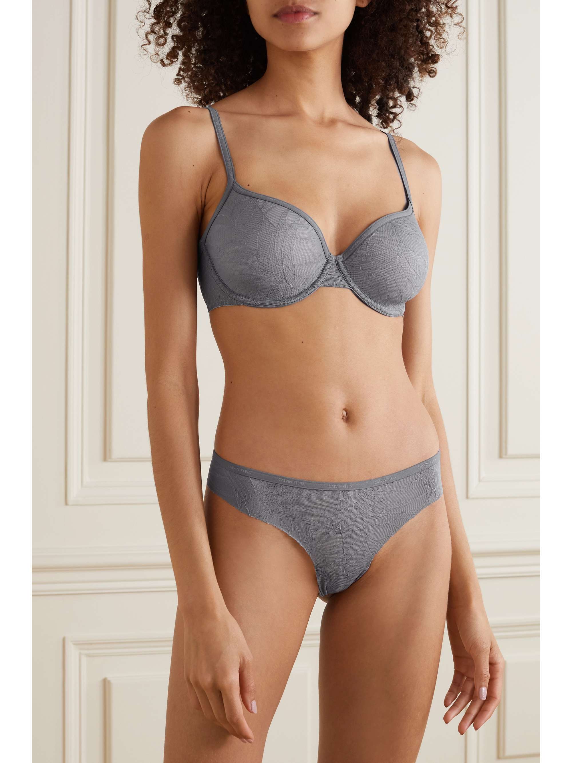 CALVIN KLEIN UNDERWEAR Sheer Marquisette lace and jersey underwired bra |  NET-A-PORTER