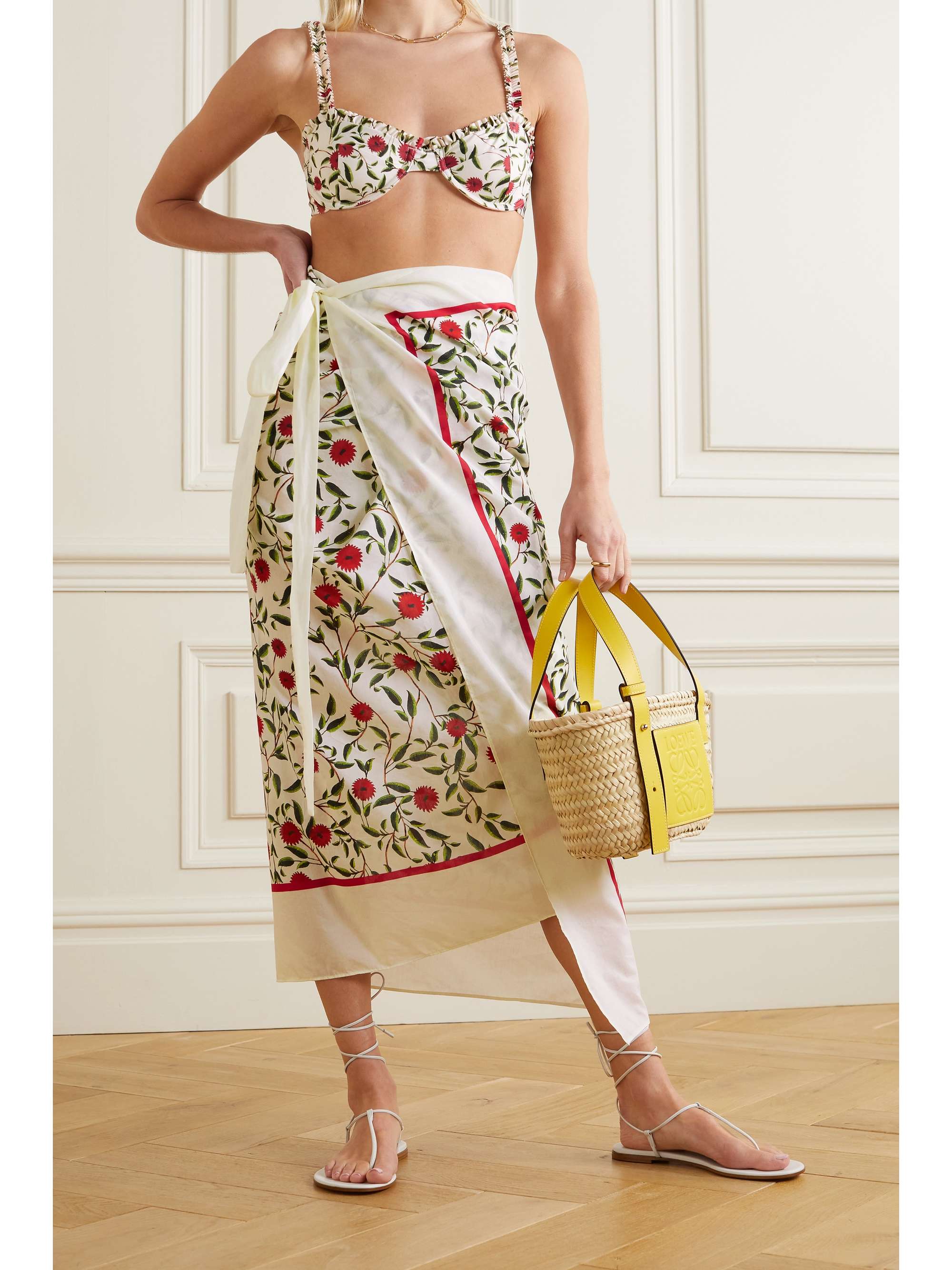 AGUA BY AGUA BENDITA Lavanda floral-print cotton and silk-blend pareo