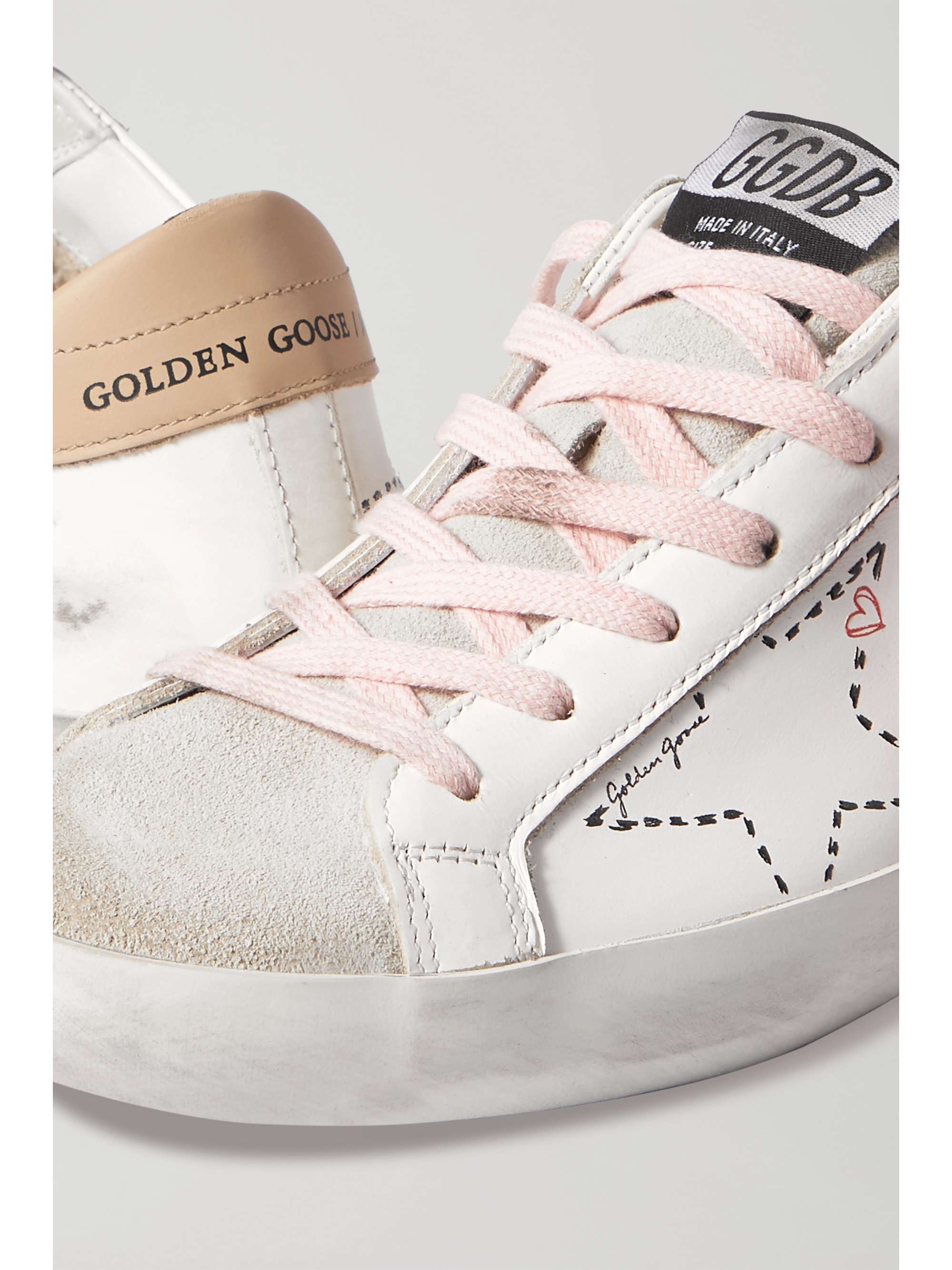 GOLDEN GOOSE Superstar faux pearl-embellished distressed leather sneakers