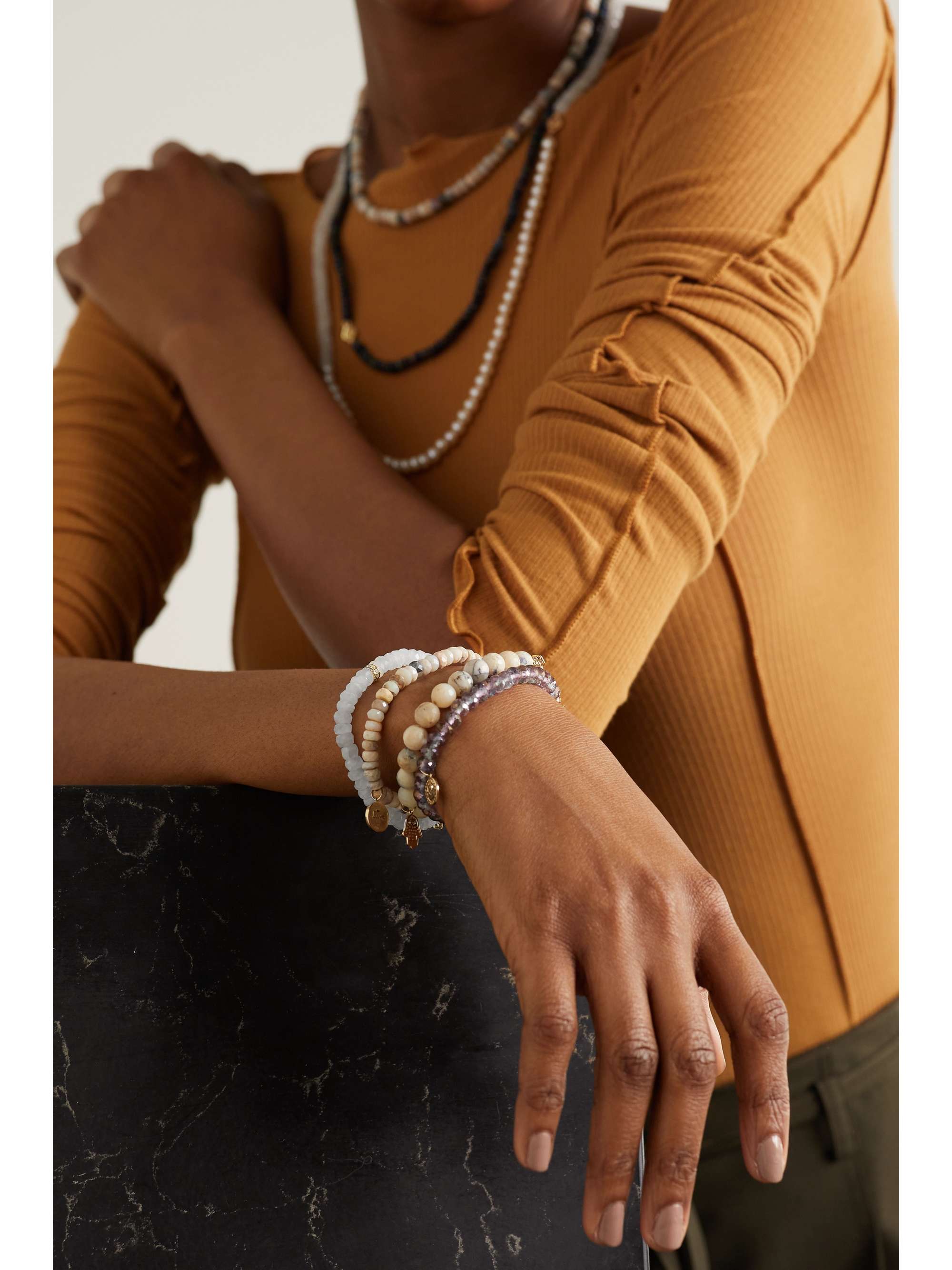 SYDNEY EVAN Lucky Icon 14-karat gold, moonstone and diamond bracelet