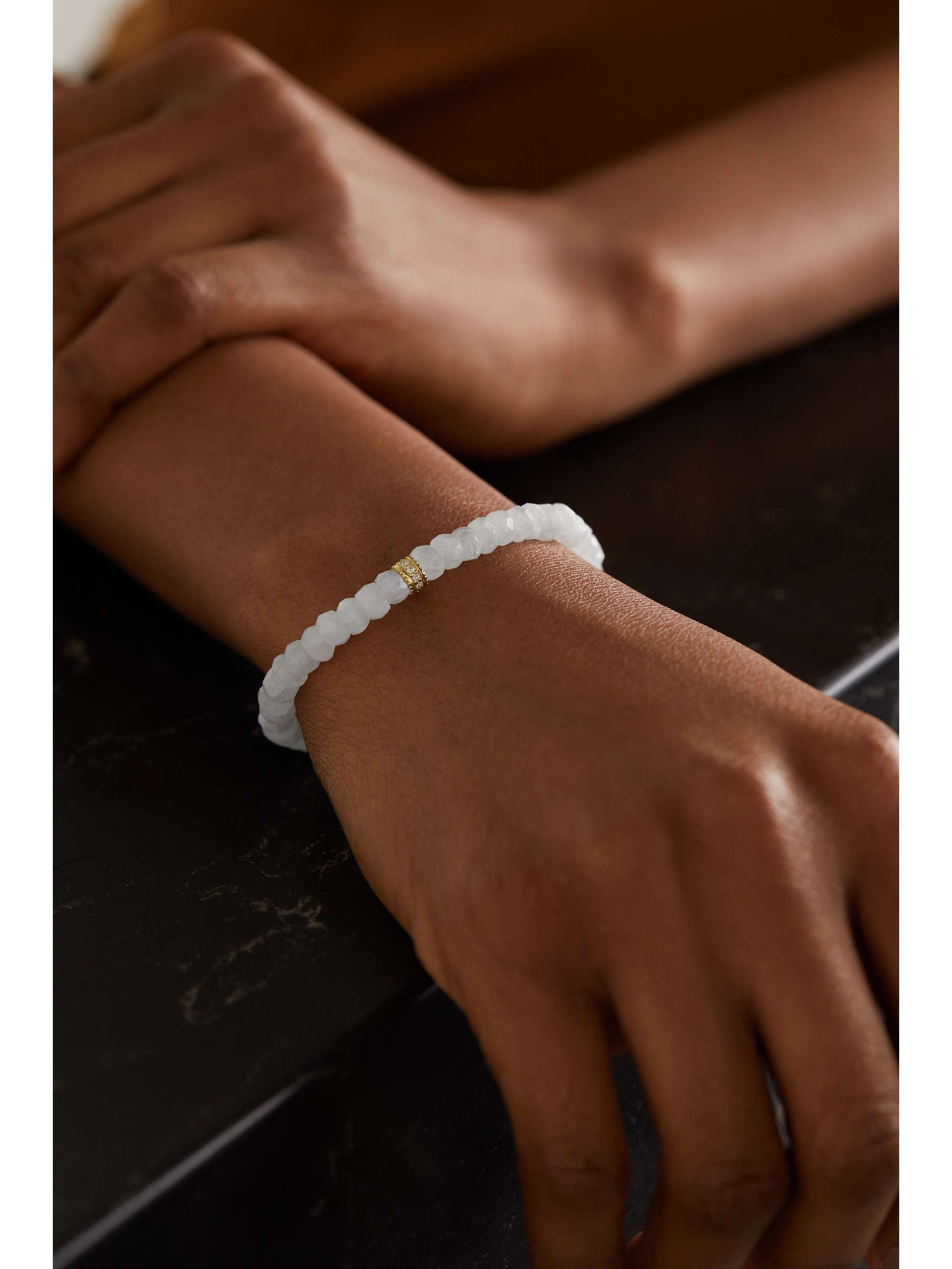 SYDNEY EVAN Lucky Icon 14-karat gold, moonstone and diamond bracelet