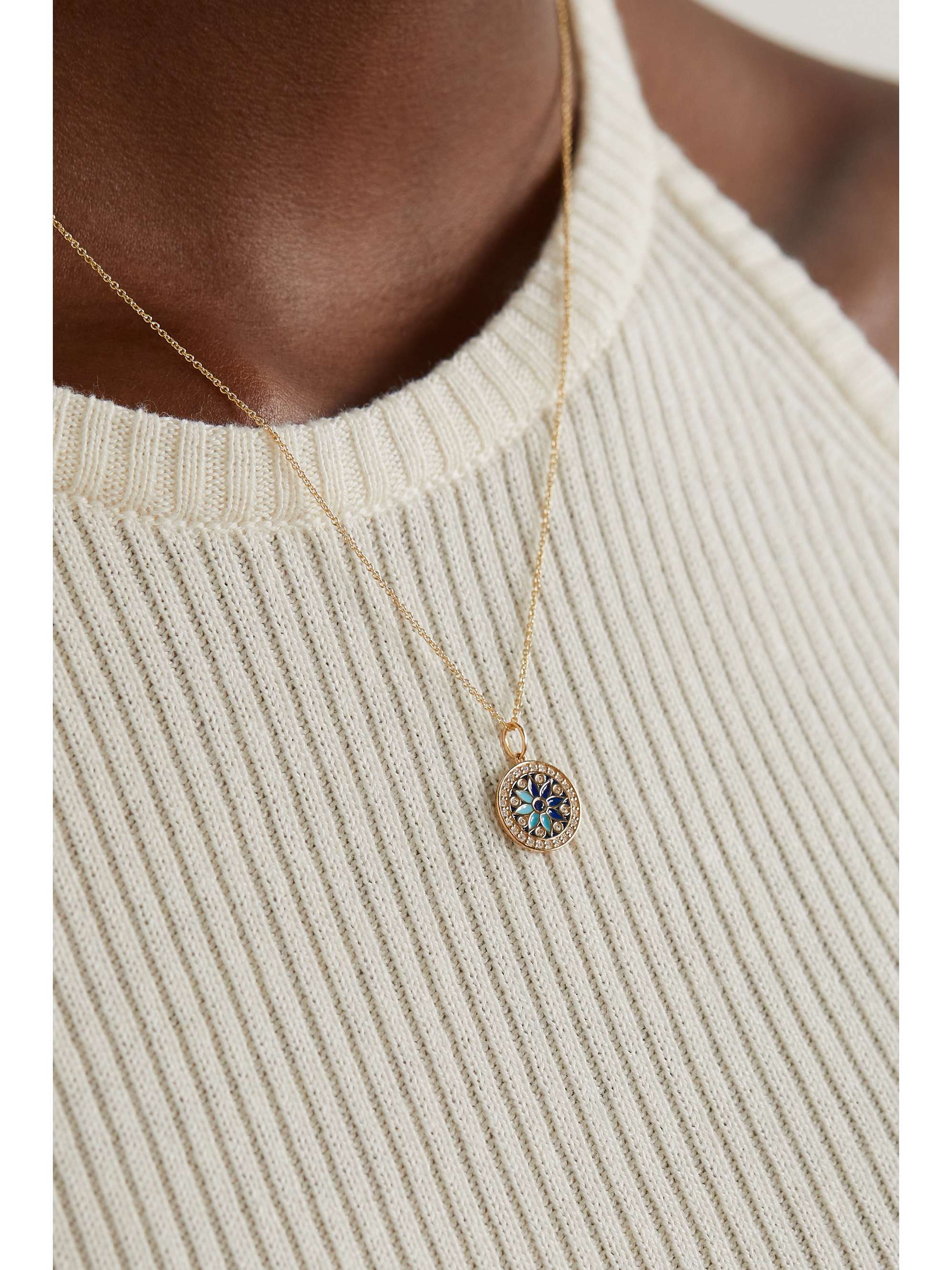 SYDNEY EVAN Small 14-karat gold, enamel, diamond and sapphire necklace