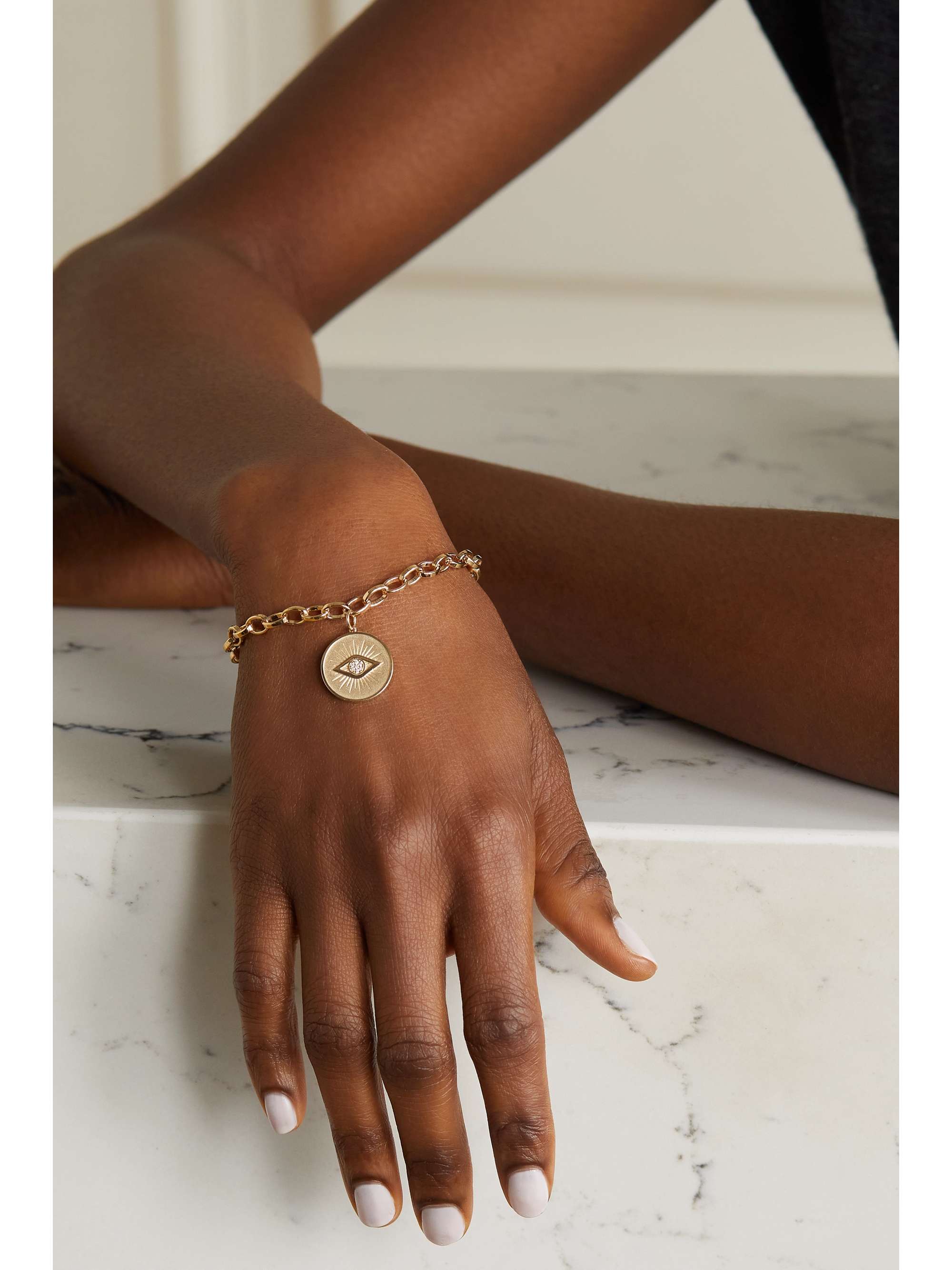 SYDNEY EVAN Evil Eye Coin 14-karat gold diamond bracelet