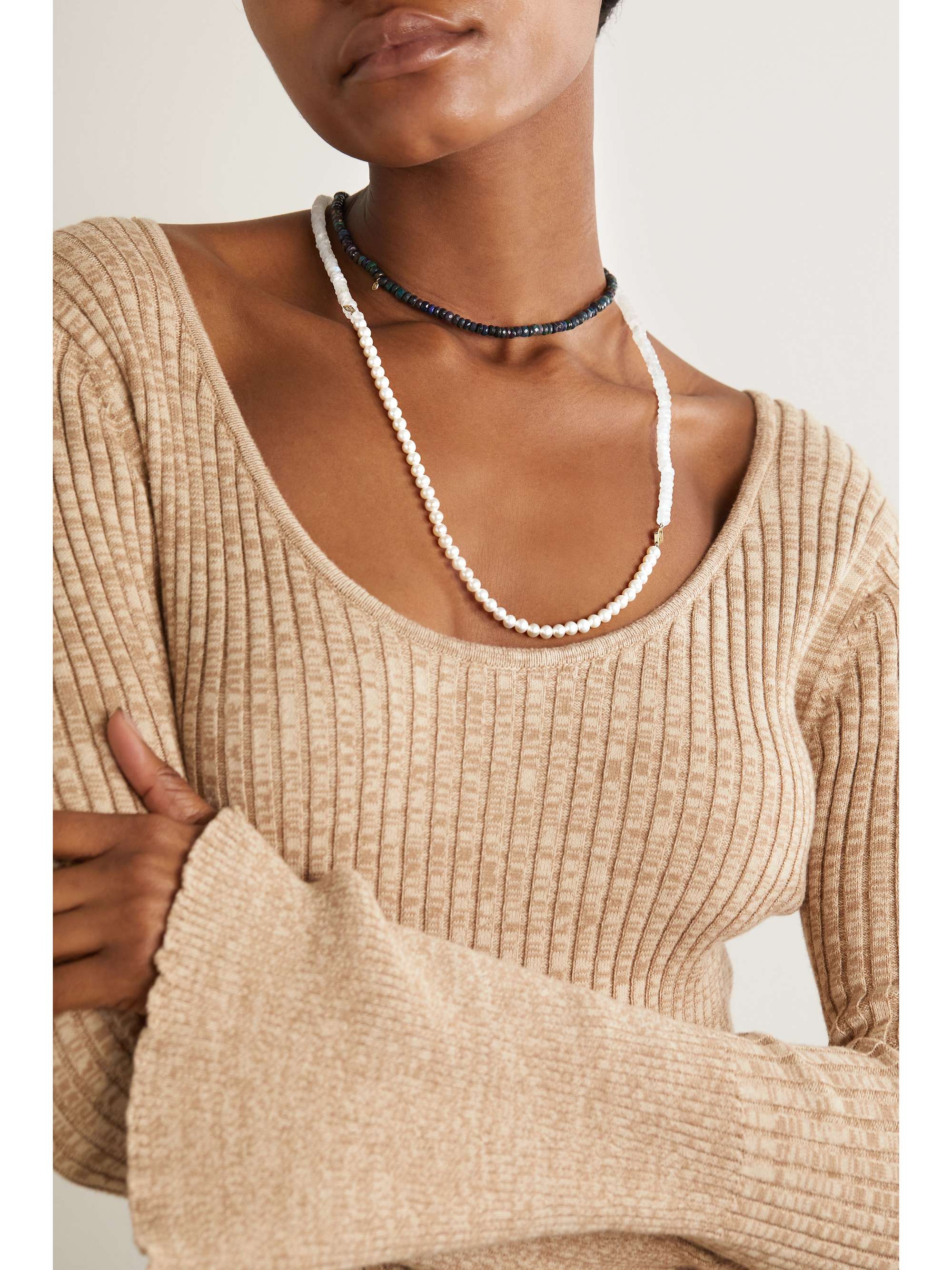 SYDNEY EVAN 14-karat gold, moonstone and pearl necklace