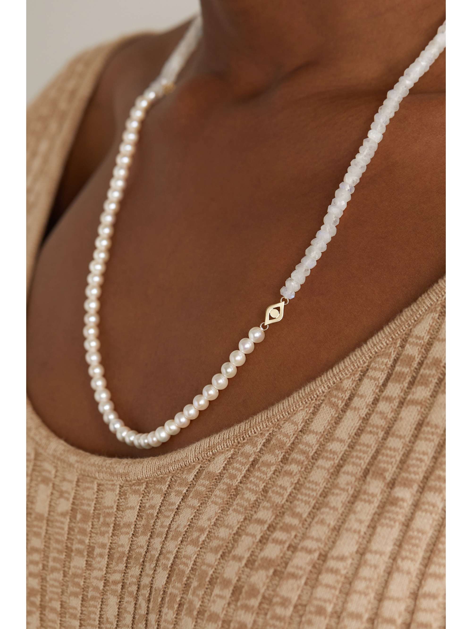 SYDNEY EVAN 14-karat gold, moonstone and pearl necklace