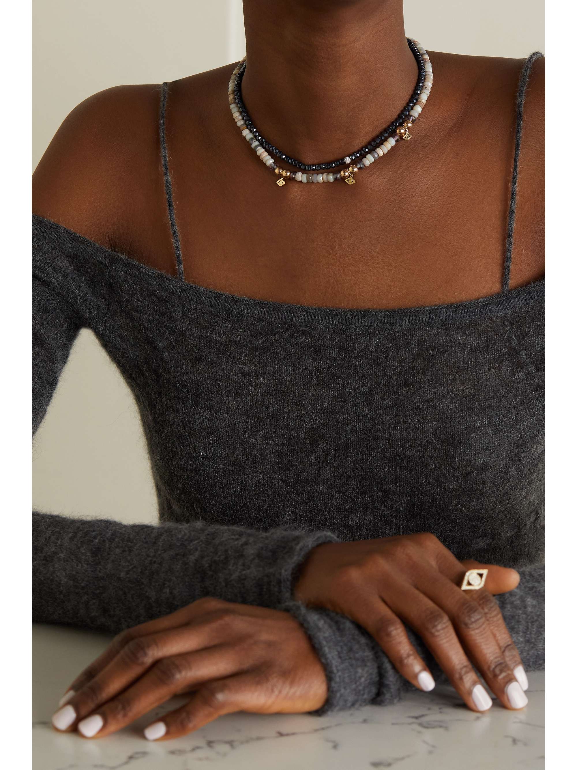 SYDNEY EVAN Eternity small 14-karat gold opal and quartz necklace