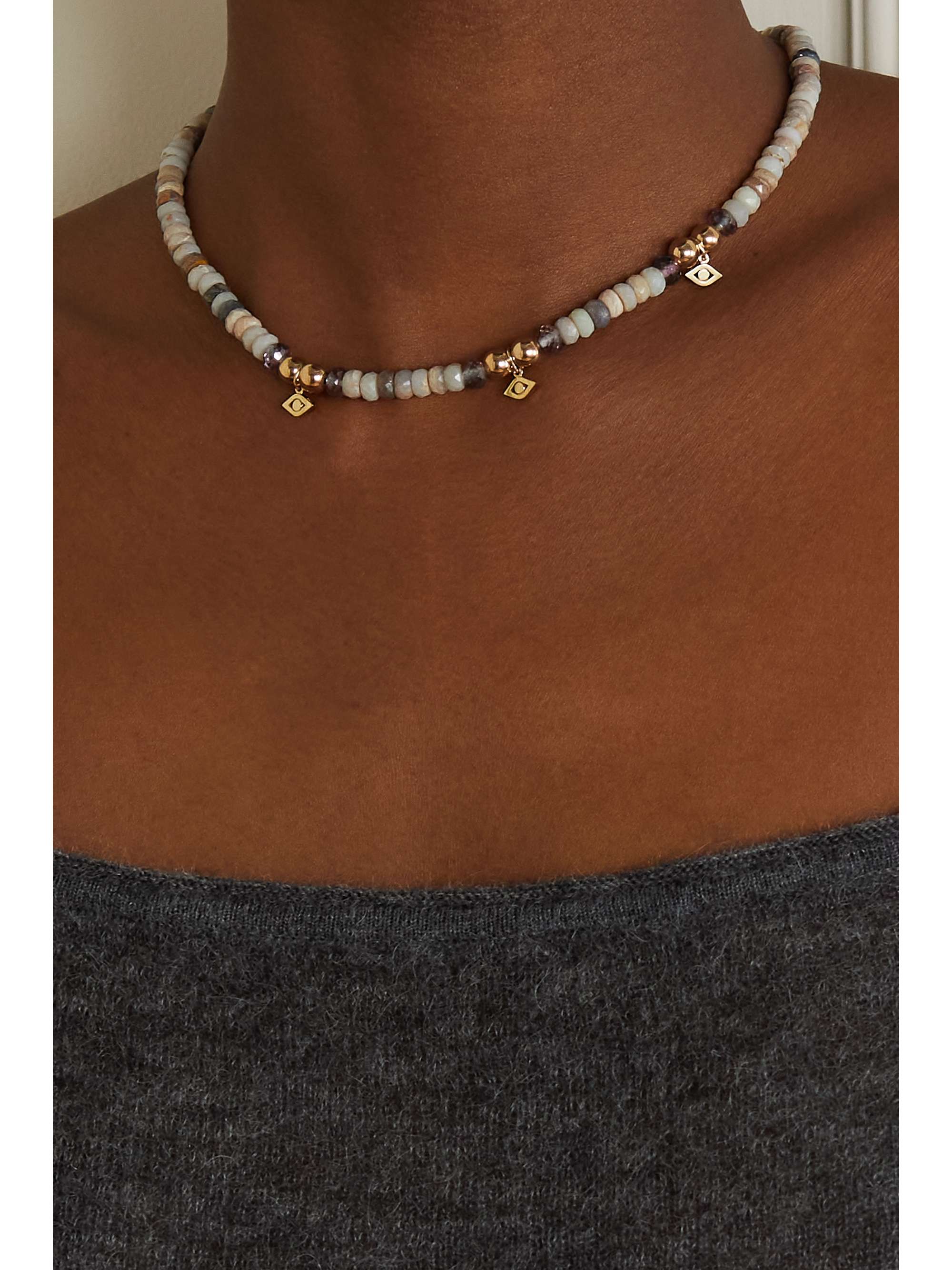 SYDNEY EVAN Eternity small 14-karat gold opal and quartz necklace