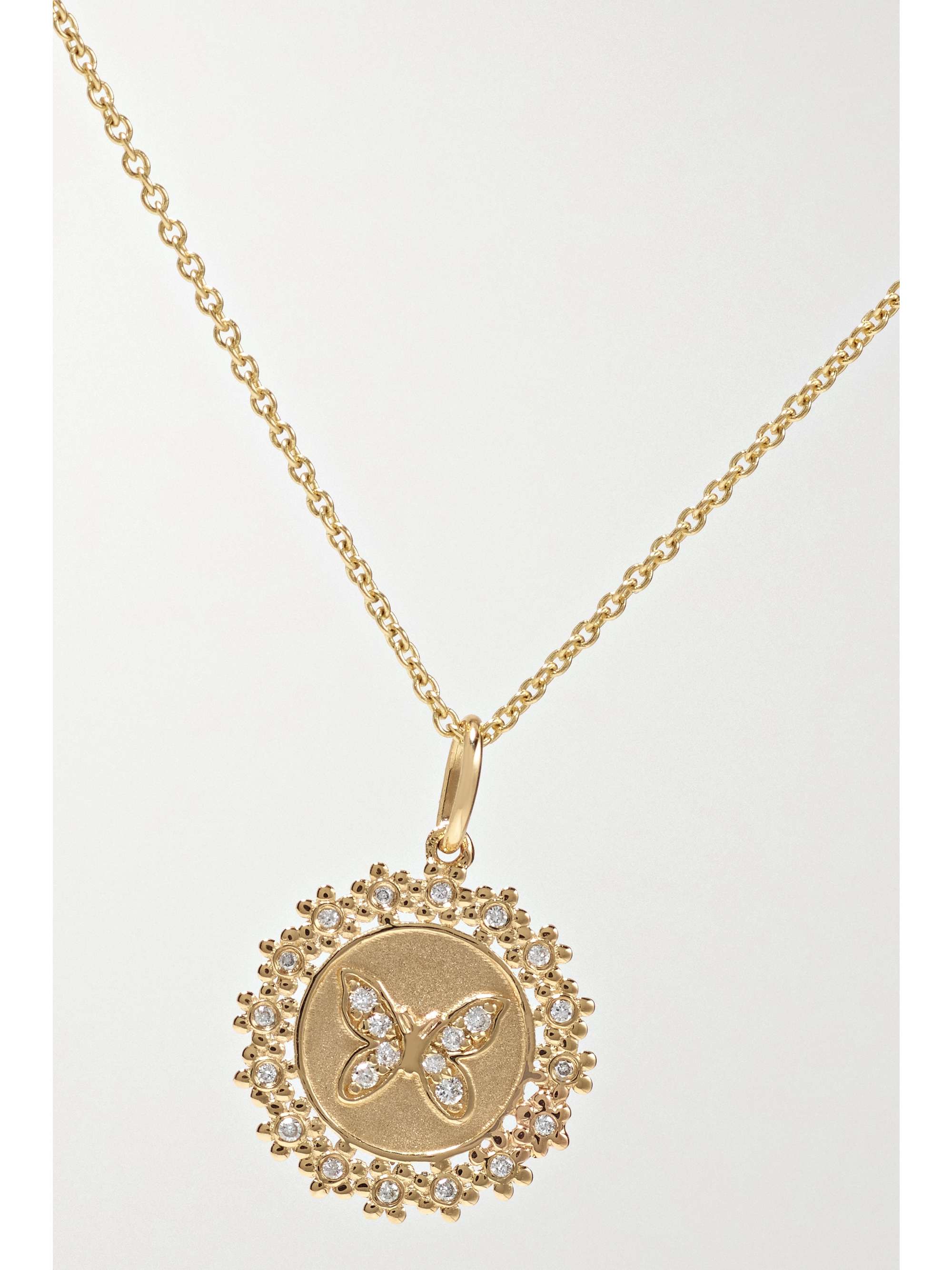 SYDNEY EVAN Butterfly Coin 14-karat gold diamond necklace