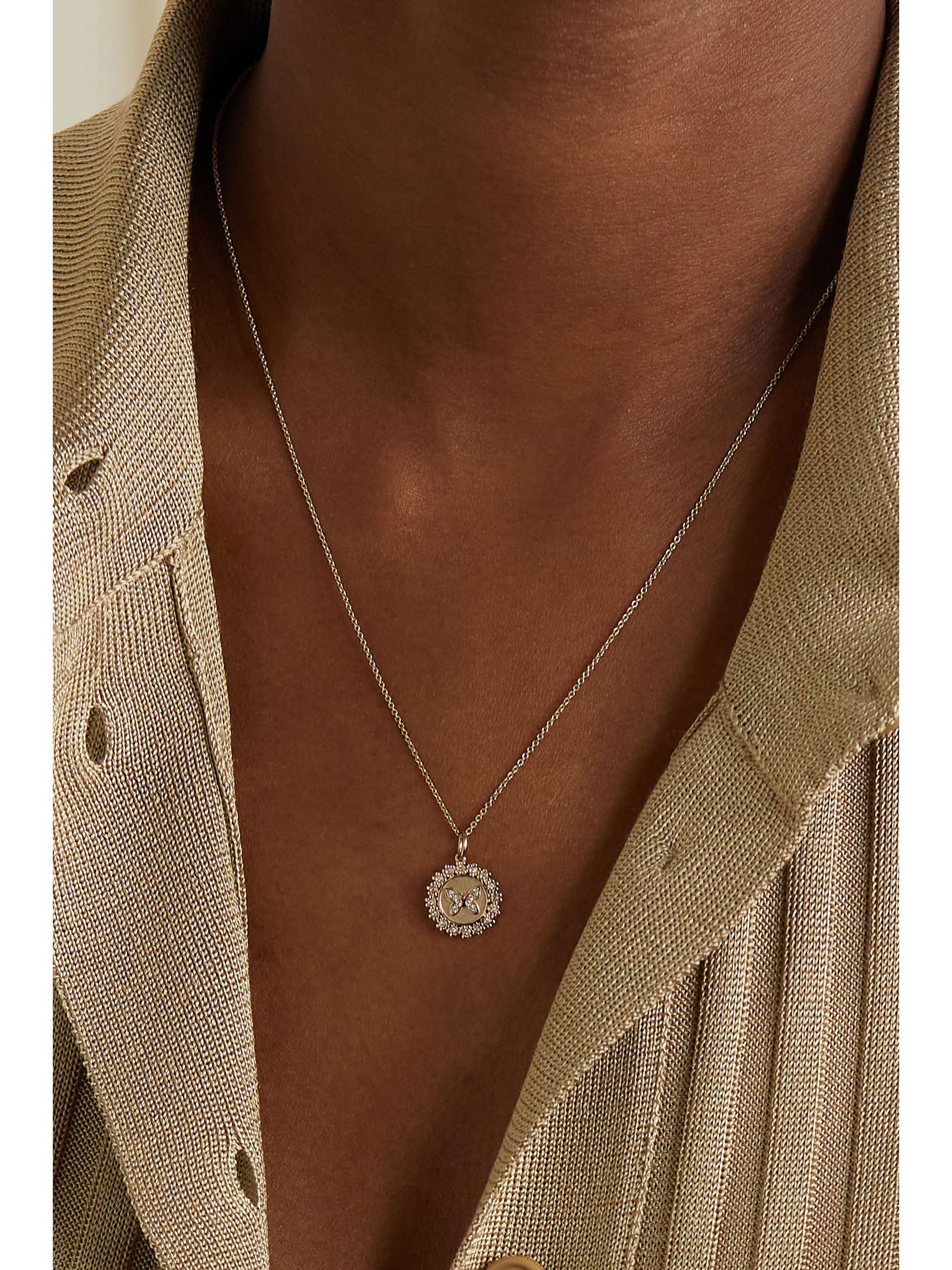 SYDNEY EVAN Butterfly Coin 14-karat gold diamond necklace